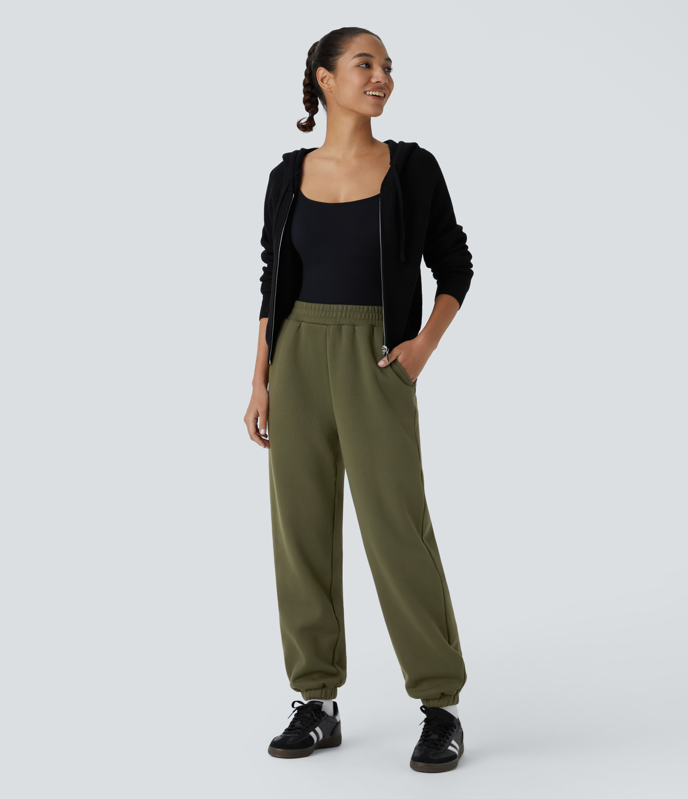 Halara Mid Rise Side Pocket Thermal Casual Joggers  - Wood Green - M(regular) 