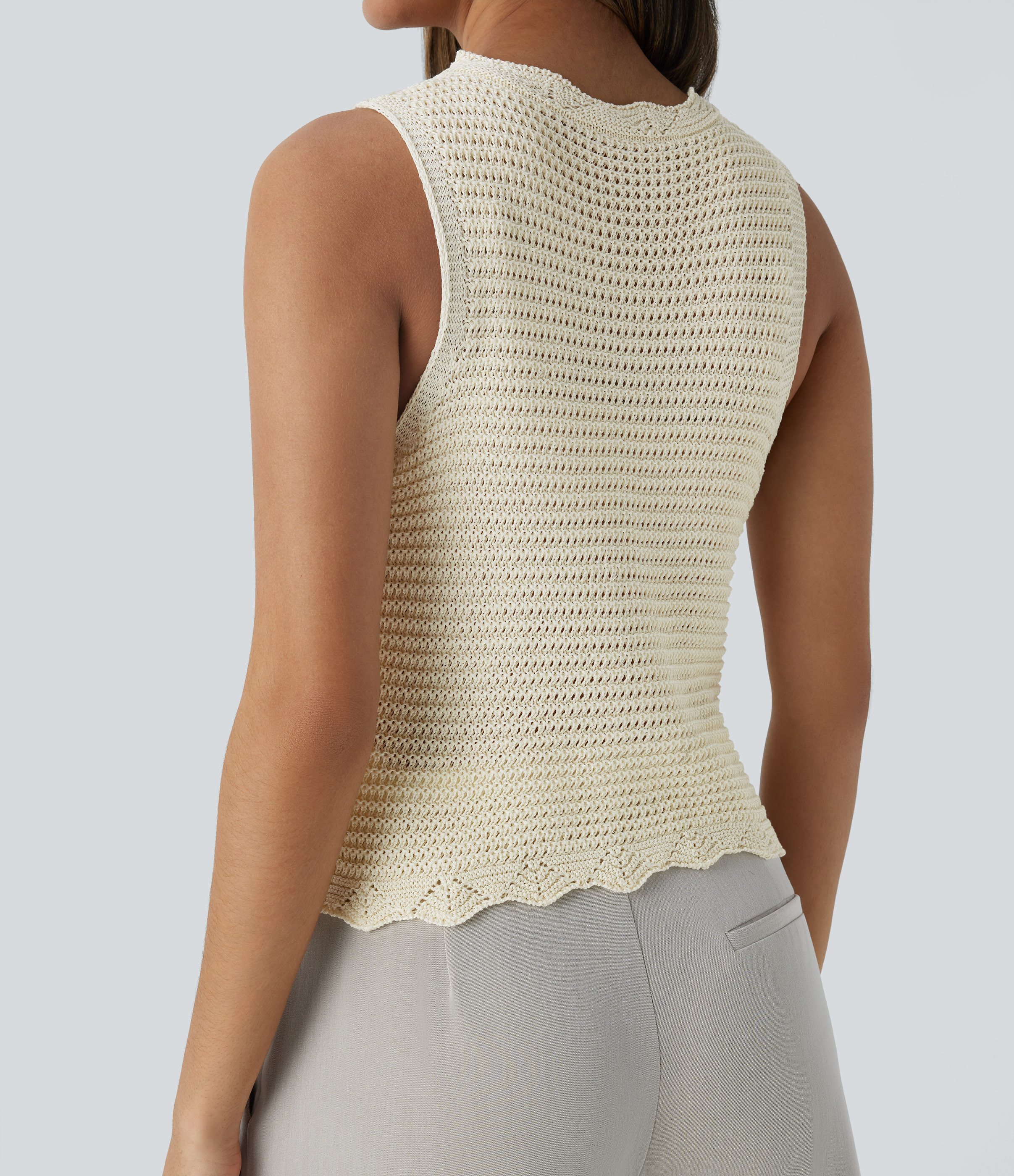 Halara V Neck Button Front Cut Out Resort Sweater Vest  - White Asparagus - L 