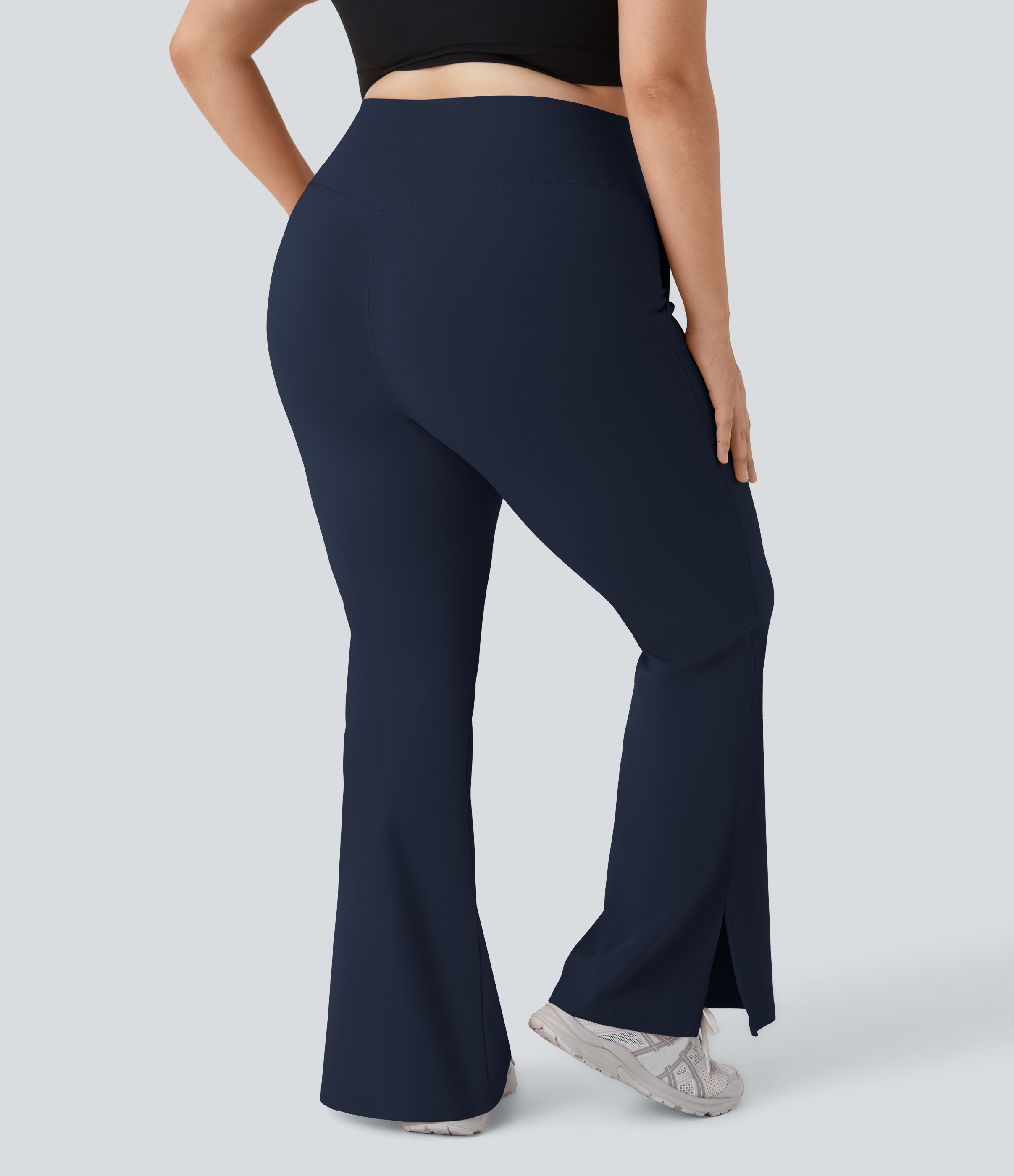 Halara Crossover Pocket Split Hem 7/8 Plus Size Flare Leggings-Smile  - Midnight Blue - 2X 