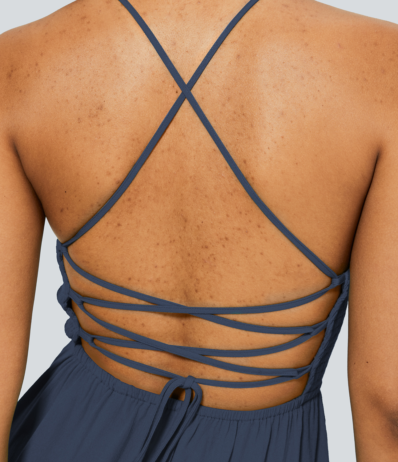 Halara Backless Crisscross Adjustable Strap Shirred Plicated Flowy Mini Linen-Feel Casual Dress Casual Dress - Dark Night Blue - M slip dress 