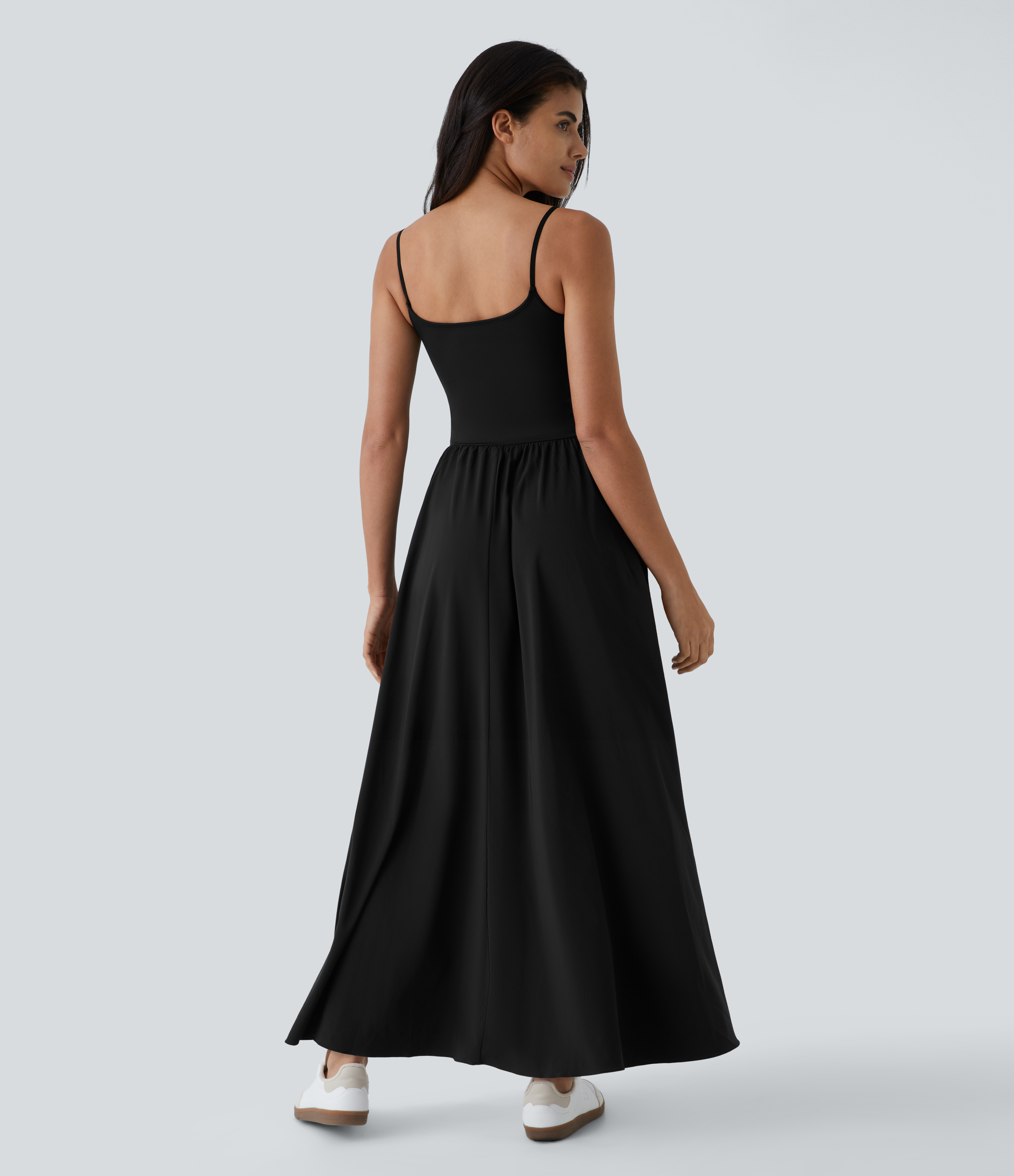 Noir Breezeful™ — robe nuisette maxi à poche, coupe fluide et évasée, à séchage rapide, style décontracté / 2