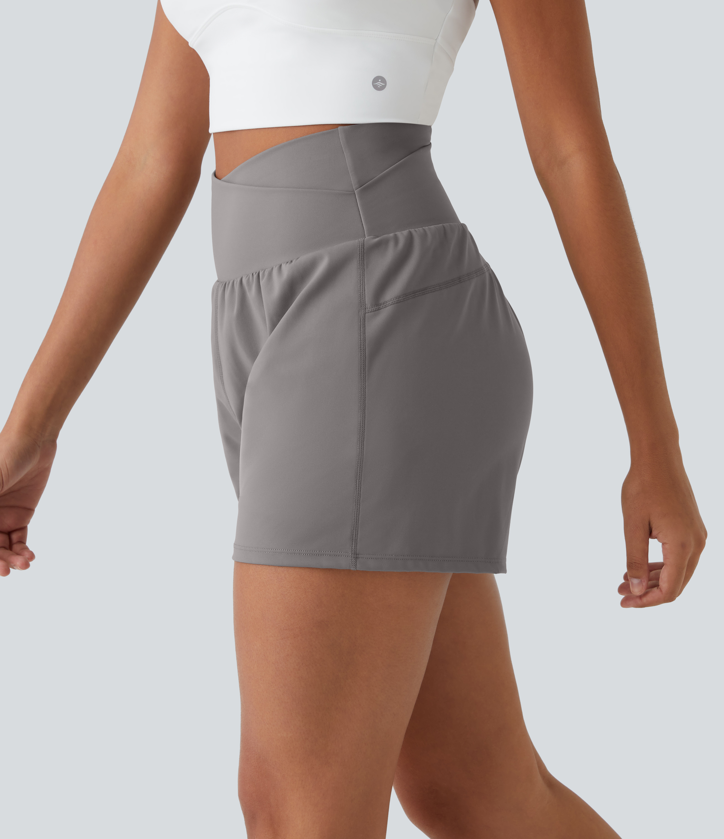 Halara High Waisted Crossover Side Pocket 2-in-1 Casual Shorts Gym Short - Steeple Gray - M booty shorts compression shorts yoga shorts 