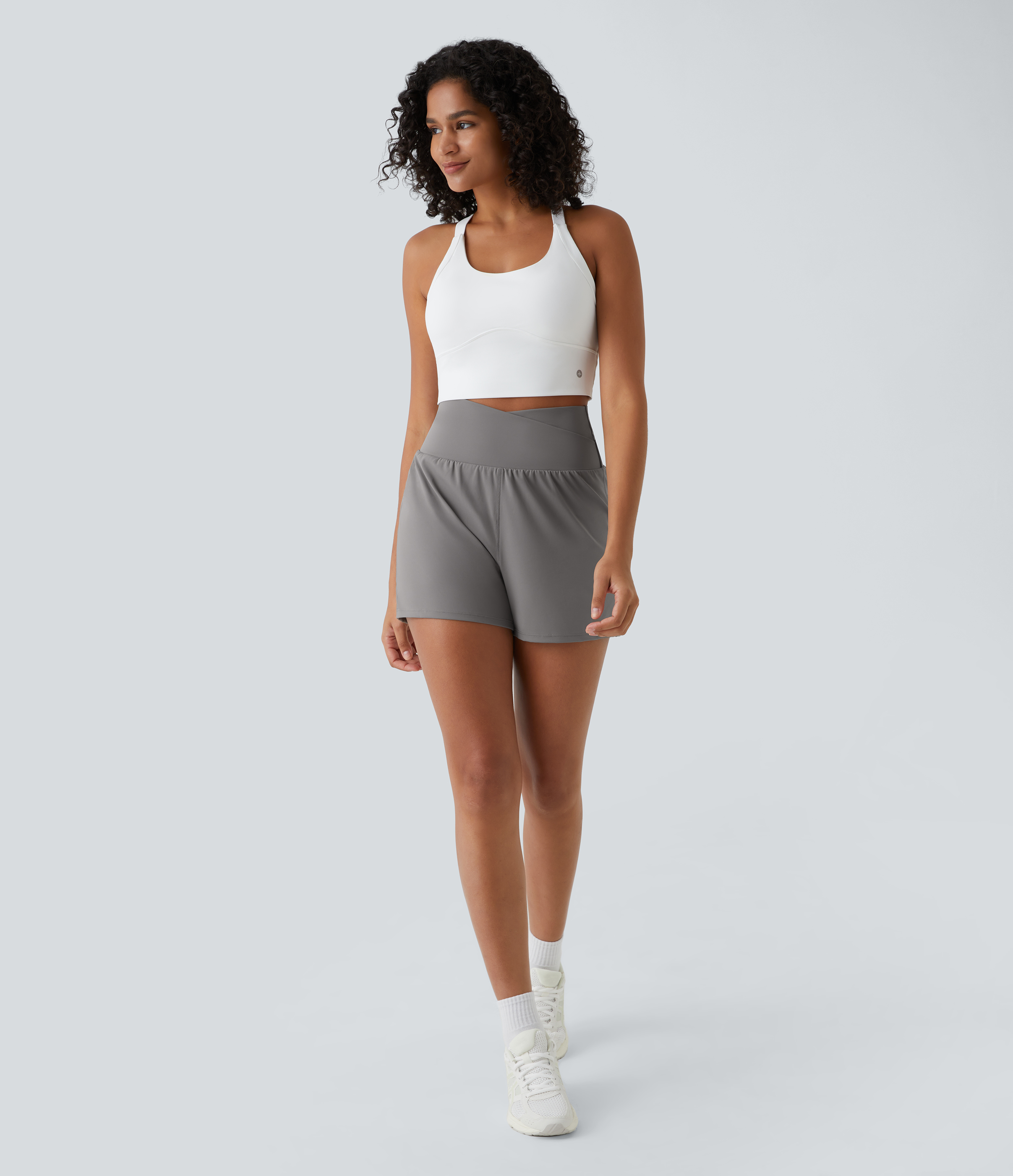 Halara High Waisted Crossover Side Pocket 2-in-1 Casual Shorts Gym Short - Steeple Gray - M booty shorts compression shorts yoga shorts 