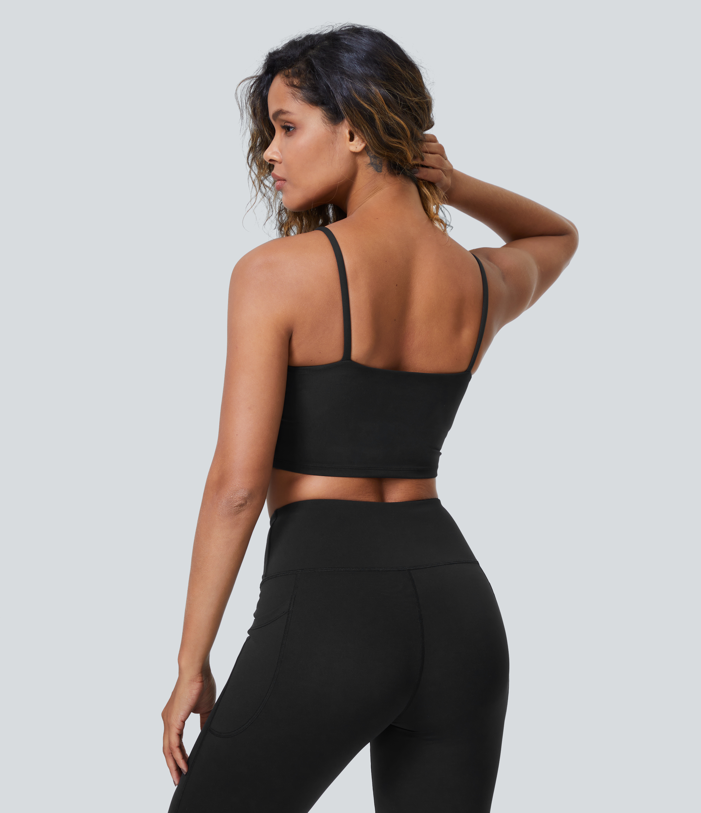 Halara PatitoffВ® 2.0 Pet Hair Resistant Padded Cropped Yoga Cami Tank Top - Black - S golf tops halter top tunic tops sleeveless tops 