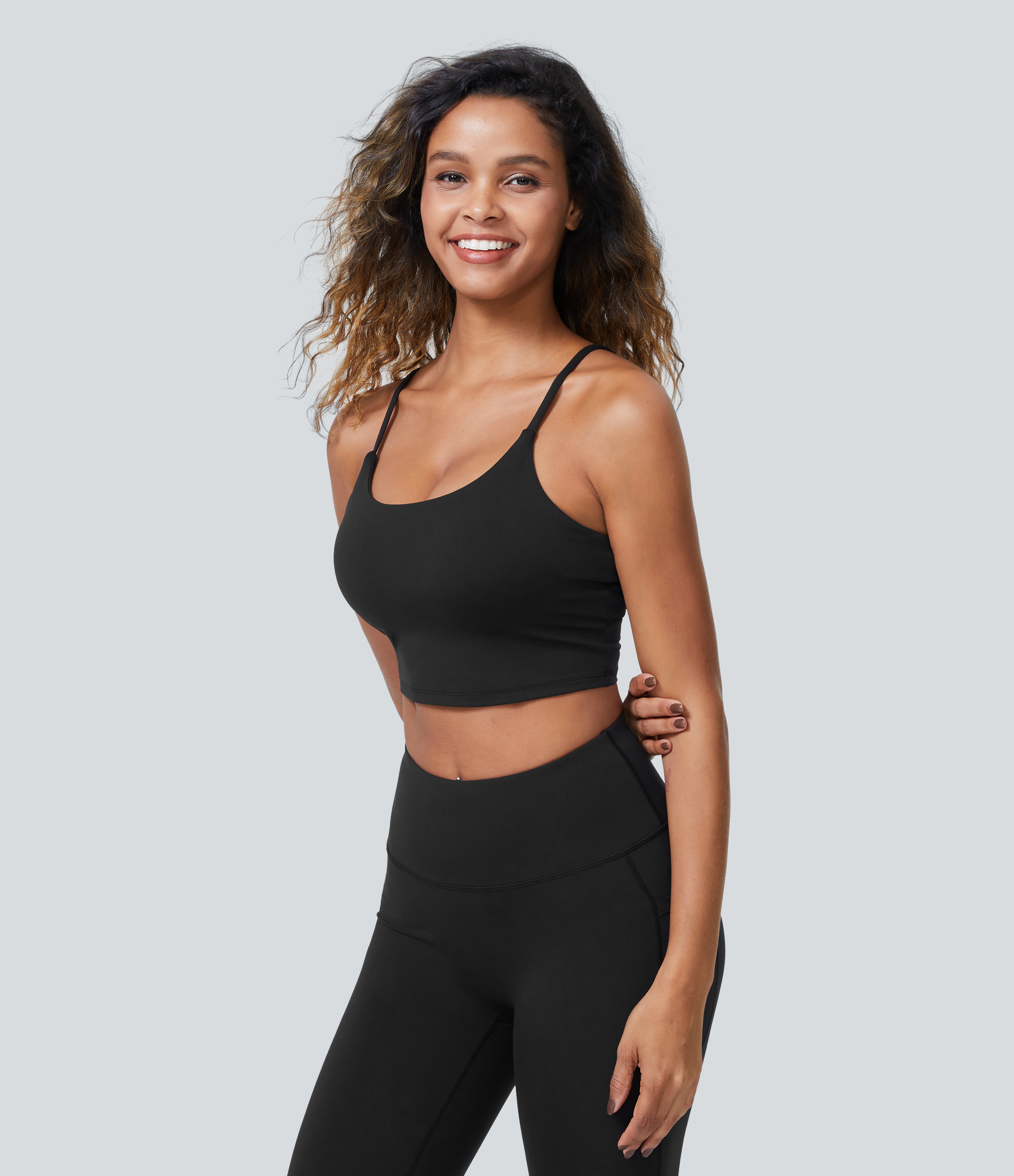 Halara PatitoffВ® 2.0 Pet Hair Resistant Padded Cropped Yoga Cami Tank Top - Black - S golf tops halter top tunic tops sleeveless tops 