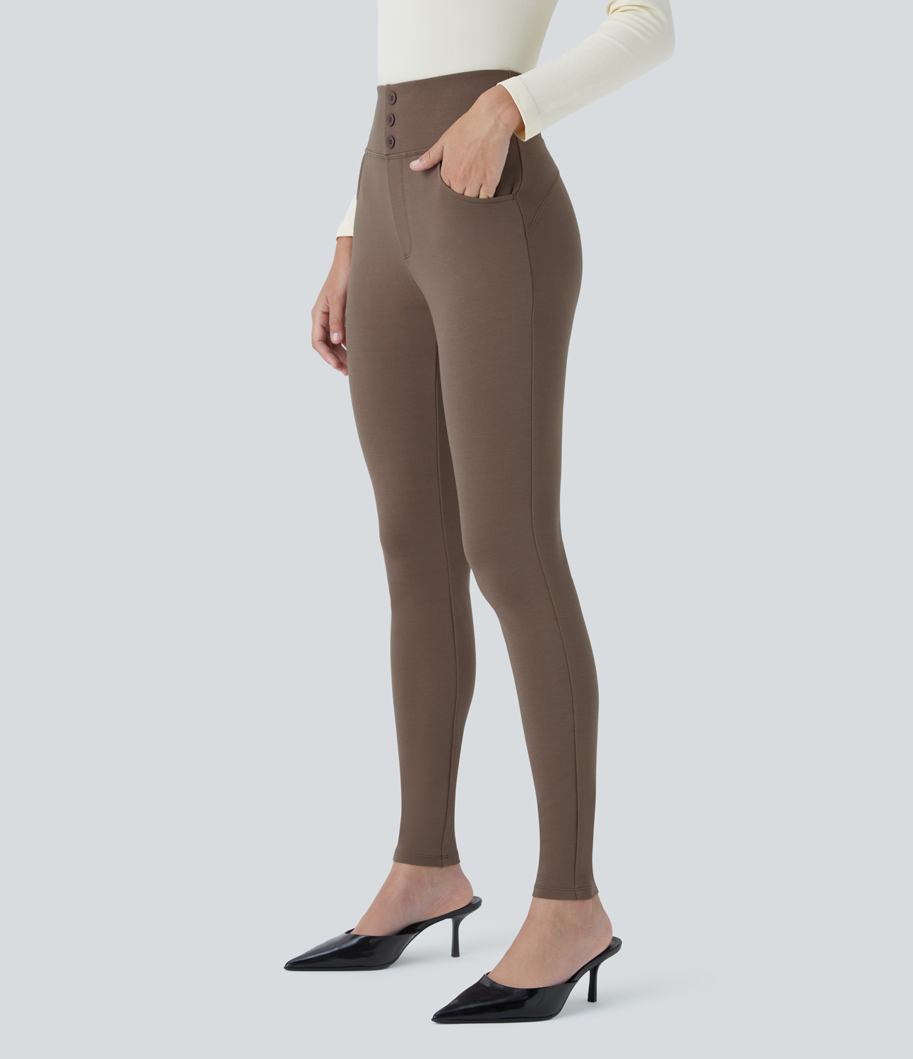 Halara HalaraFlexв„ў High Waisted Decorative Button Side Pocket Skinny Work Pants  - Iron - M(regular) sweatpants jogger pants 
