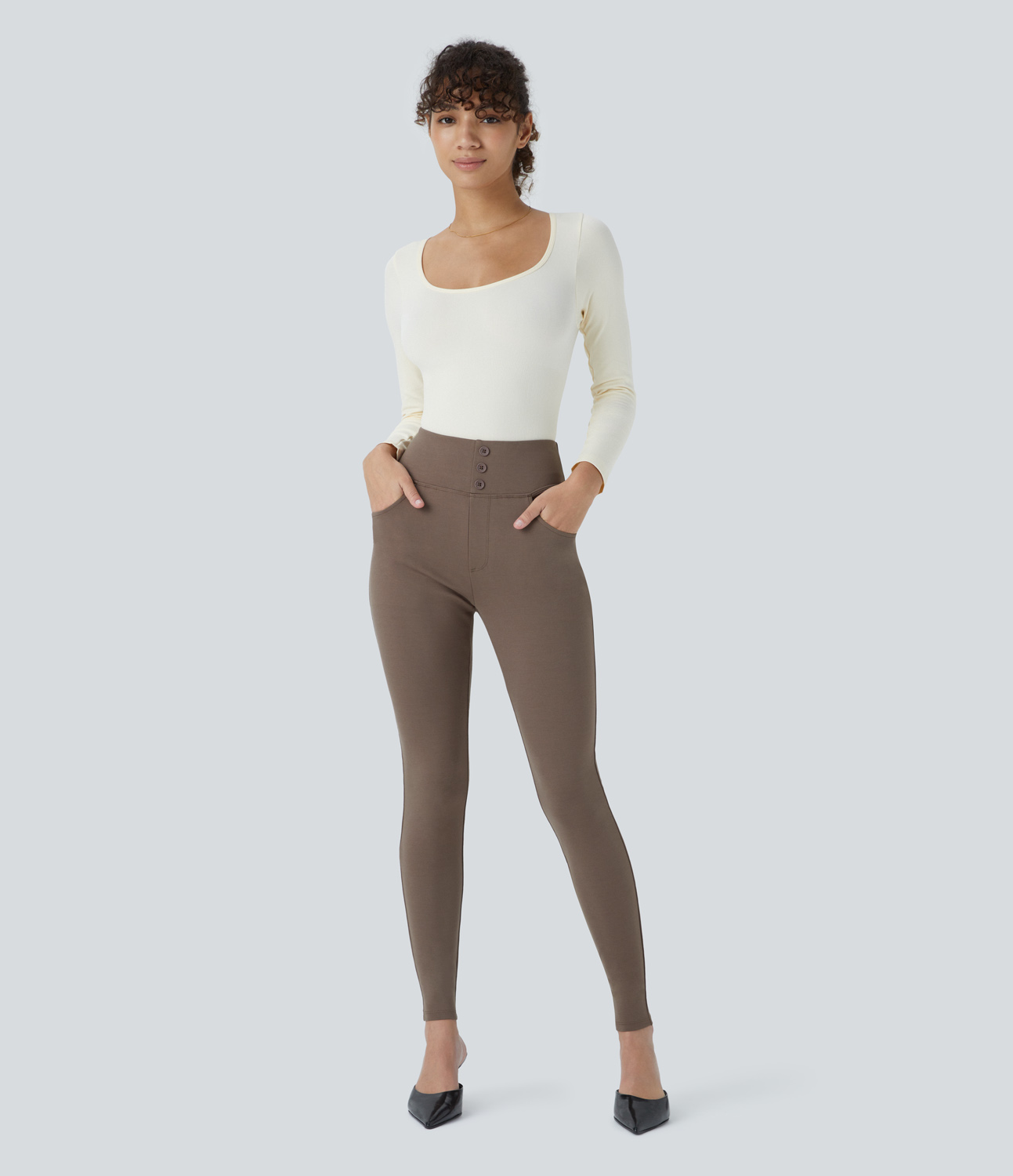 Halara HalaraFlexв„ў High Waisted Decorative Button Side Pocket Skinny Work Pants  - Iron - M(regular) sweatpants jogger pants 