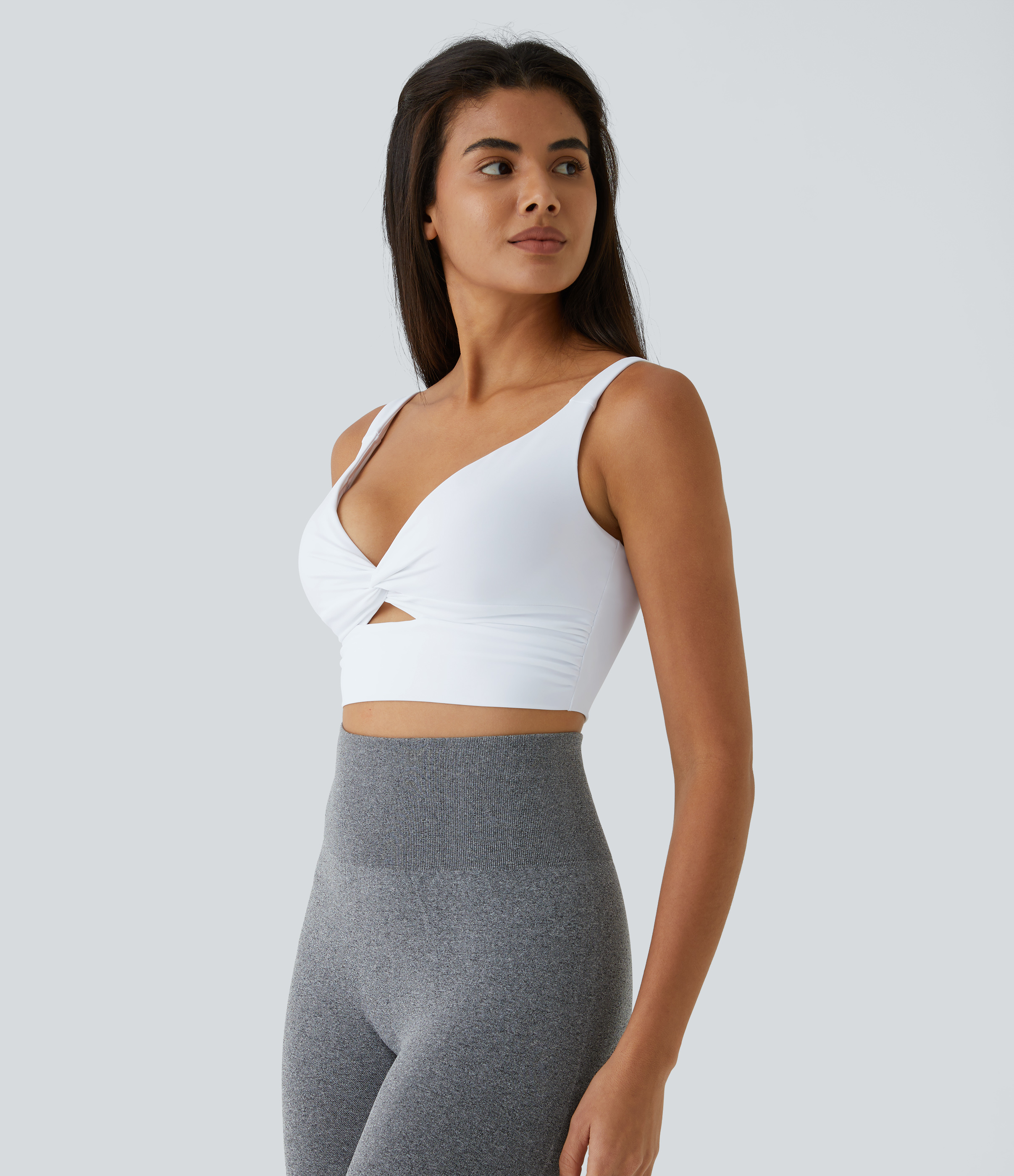 Halara Softlyzeroв„ў Airy Low Support Twisted Cut Out Backless Cool Touch Barre Ballet Dance Sports Bra-UPF50+  - White - S push up bra 