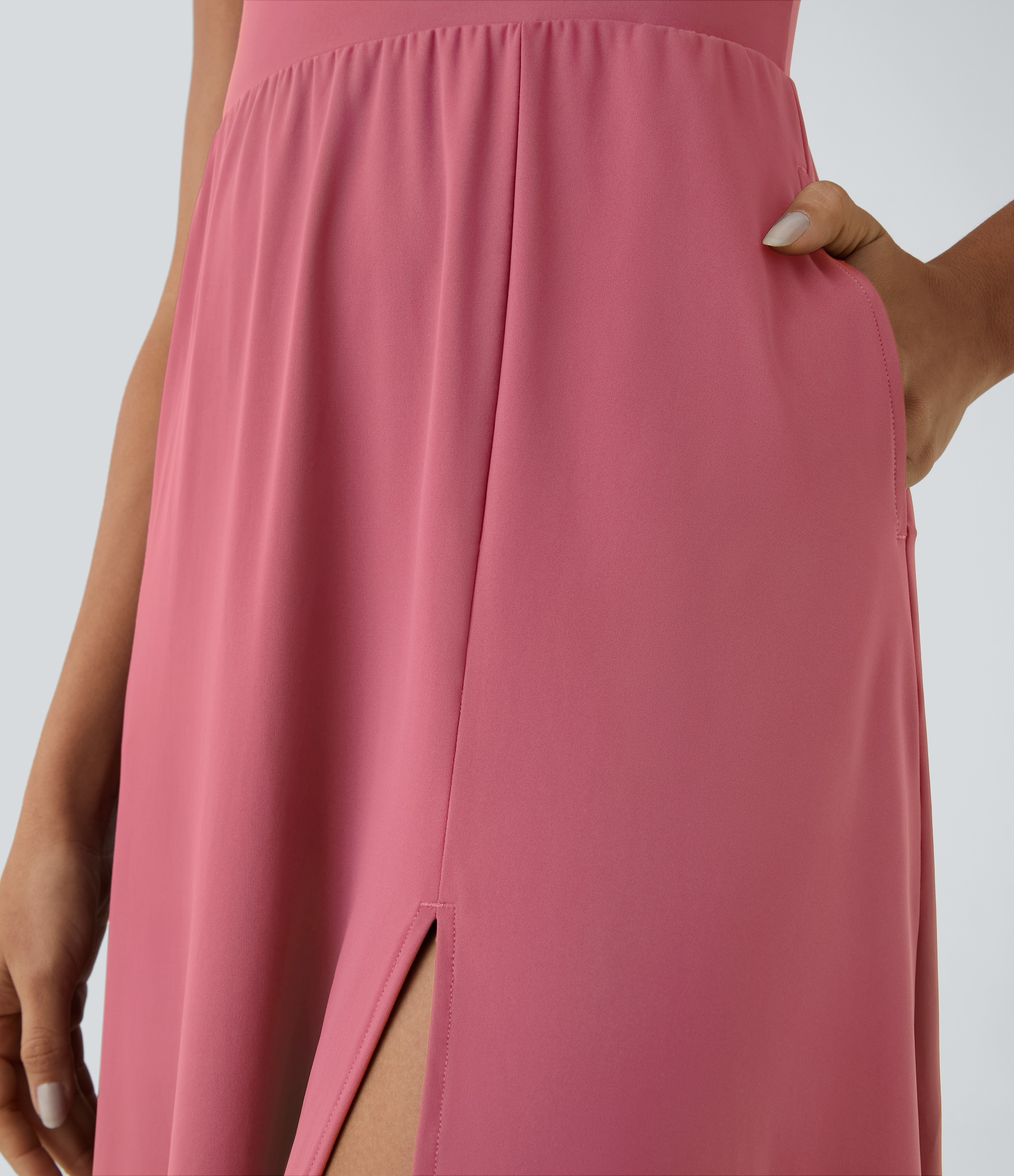 Halara Everyday Midi Chill Dress-La Land Casual Dress - Begonia Rouge - S slip dress beach dress ruched dress halter dress exercise dress 