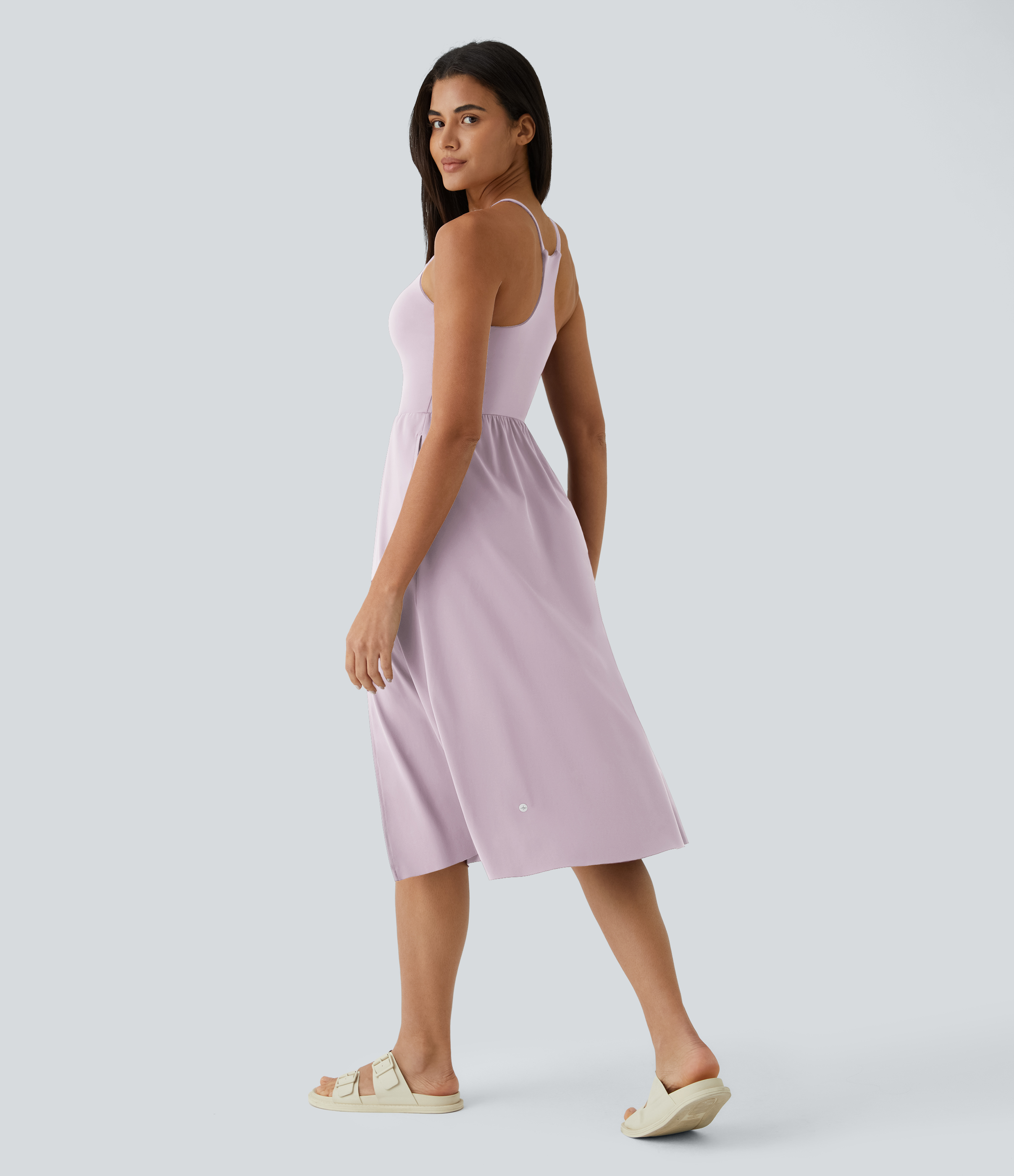 Halara Everyday Midi Chill Dress-La Land Casual Dress - Pink Purple - L slip dress beach dress ruched dress halter dress exercise dress 