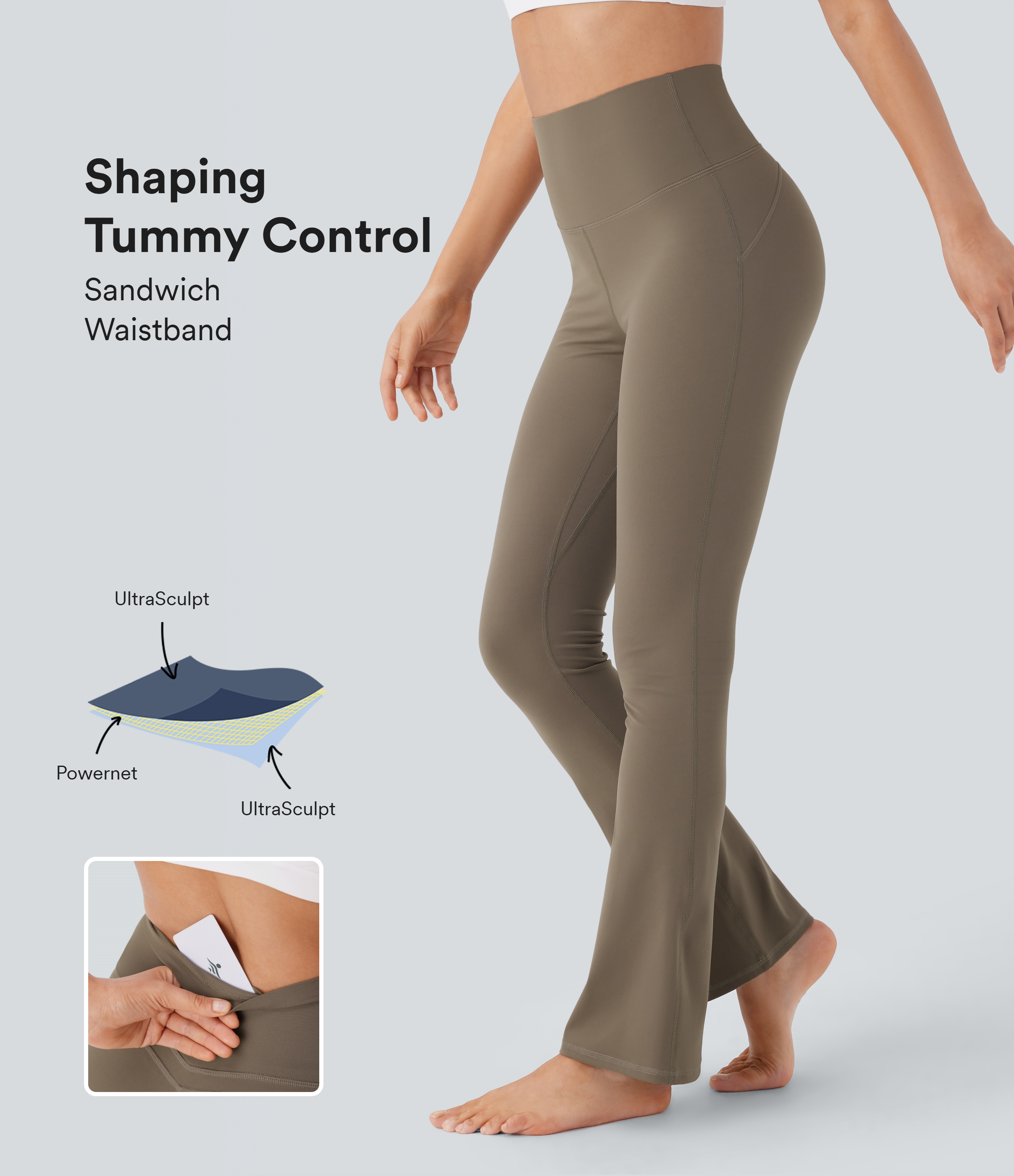 Halara Halara UltraSculptв„ў SoCinched High Waisted Tummy Control Back Pocket Shaping Yoga Bootcut Leggings  - Dawn Brown - L(regular) 