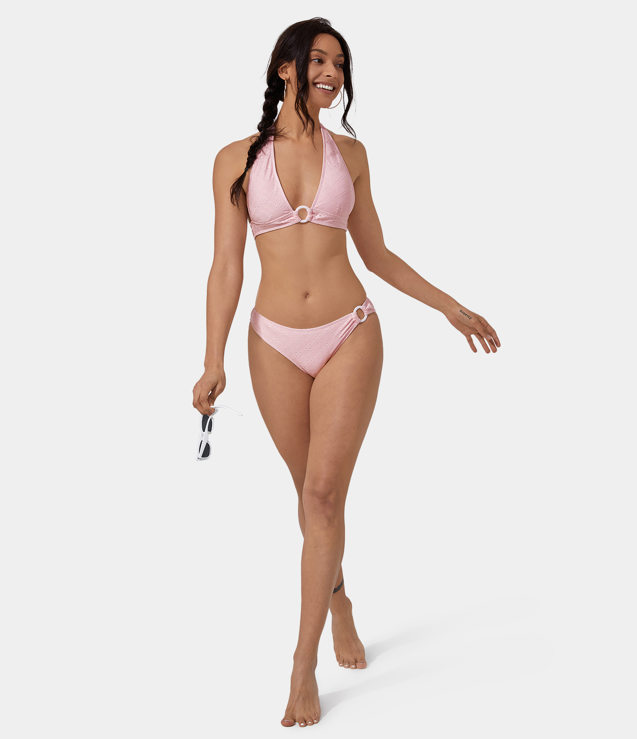 Halara Solid Jacquard Bikini Bottom  - Putty Pink - S 