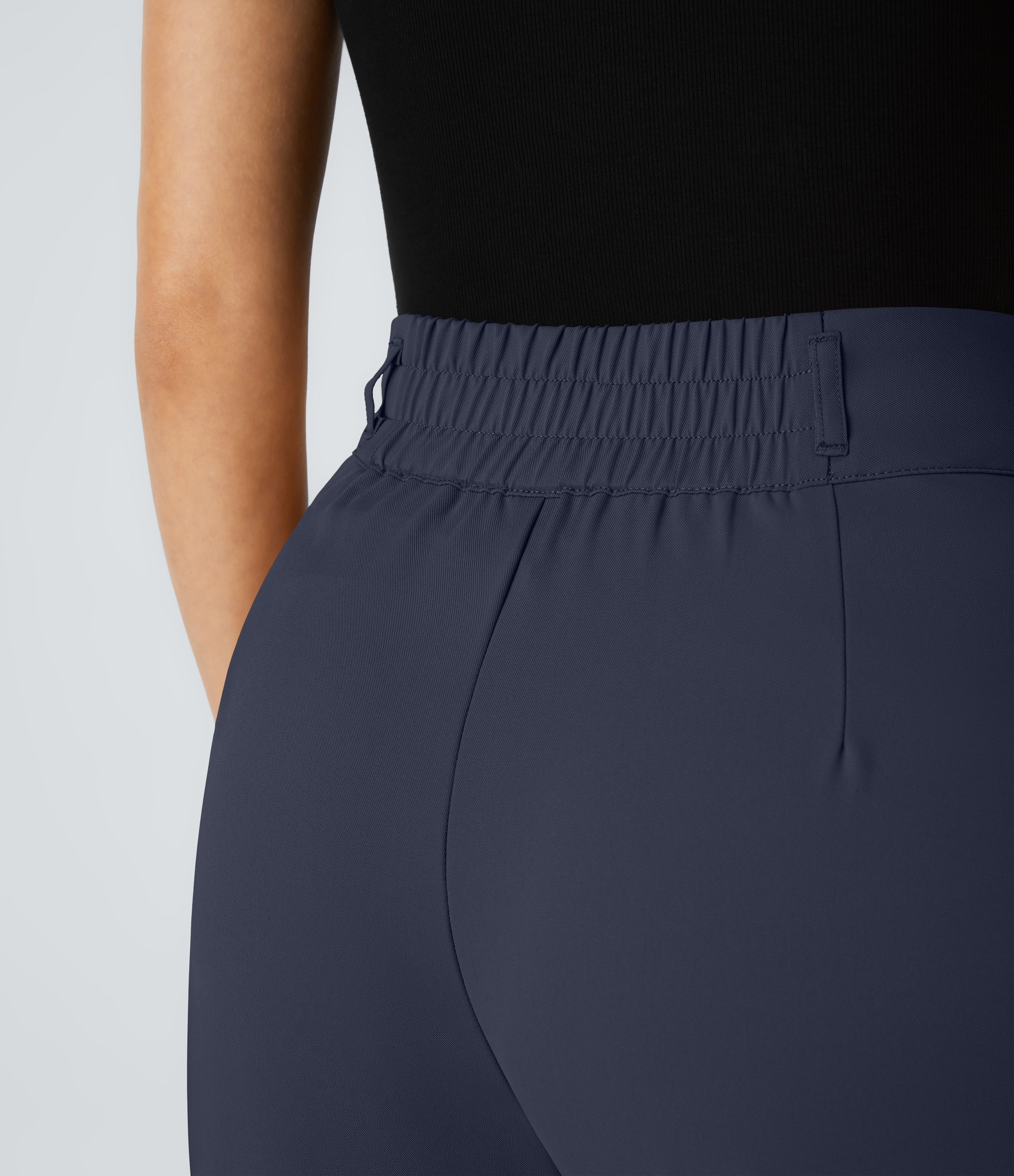 Halara High Waisted Button Zipper Side Pocket Shirred Straight Leg Work Pants  - Black Iris - XS(regular) sweatpants jogger pants 