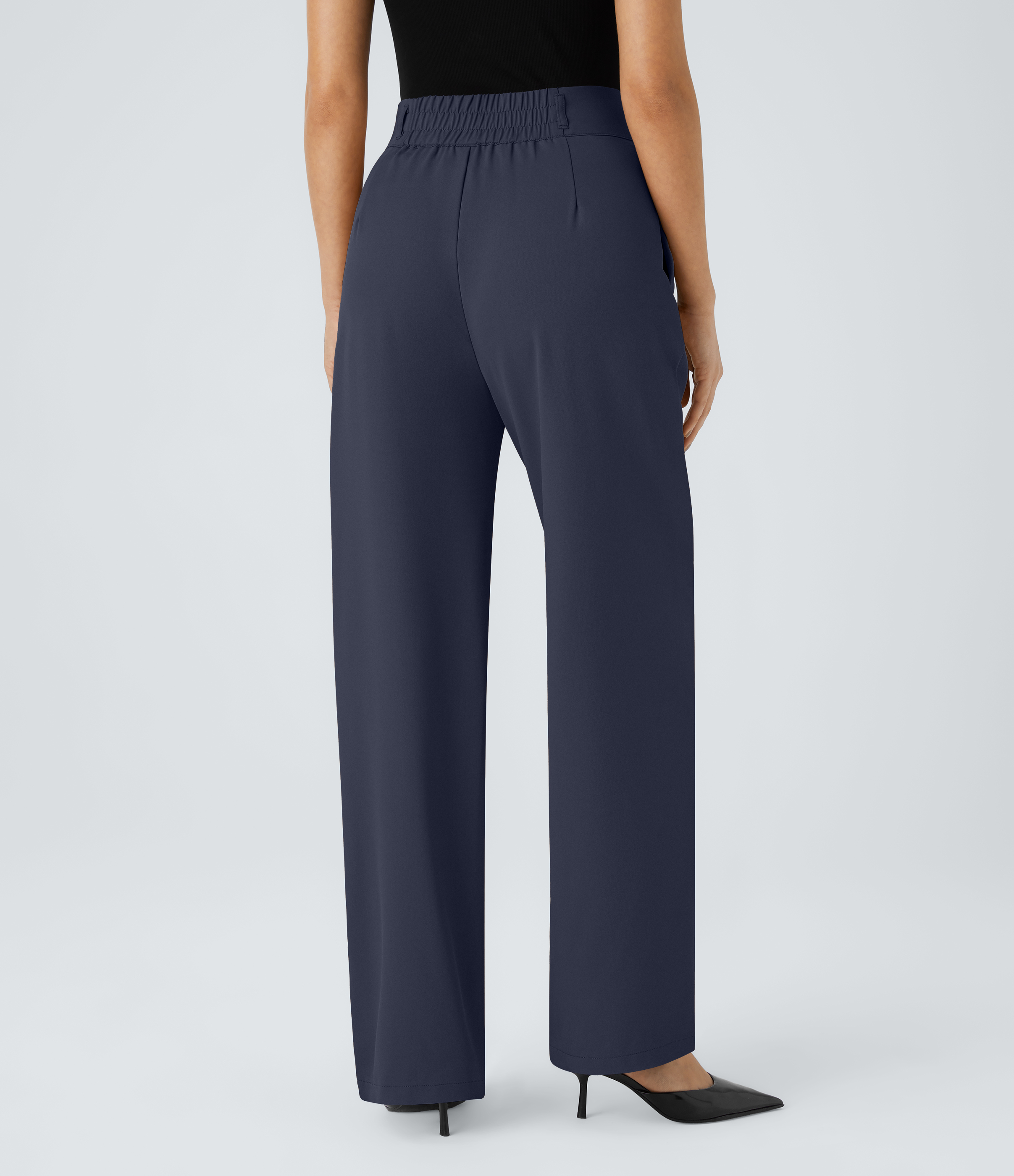 Halara High Waisted Button Zipper Side Pocket Shirred Straight Leg Work Pants  - Black Iris - XS(regular) sweatpants jogger pants 