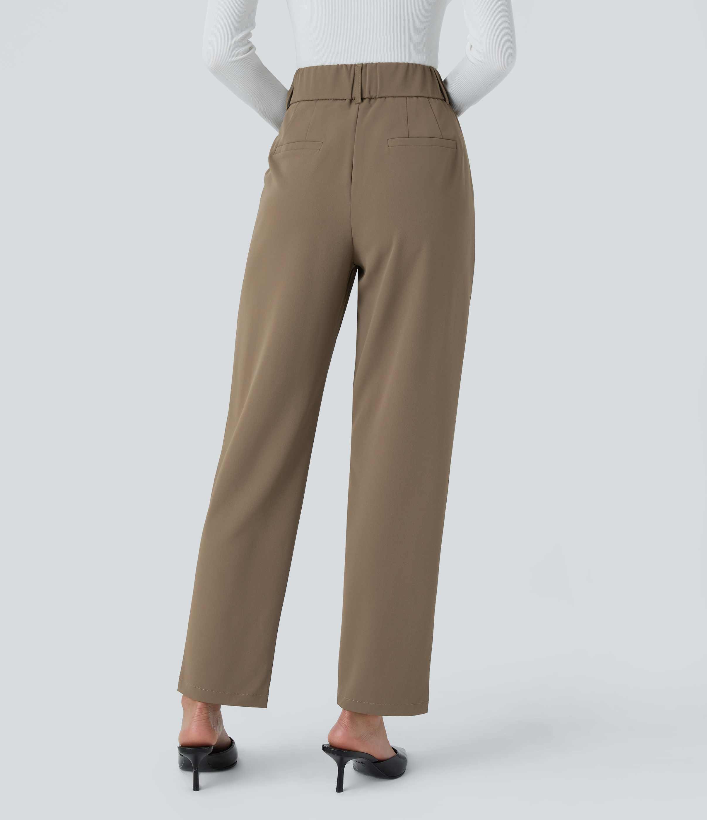 Halara High Waisted Side Pocket Solid Work Tapered Pants  - Kangaroo - XL(regular) sweatpants jogger pants stacked sweatpants cargo joggers 