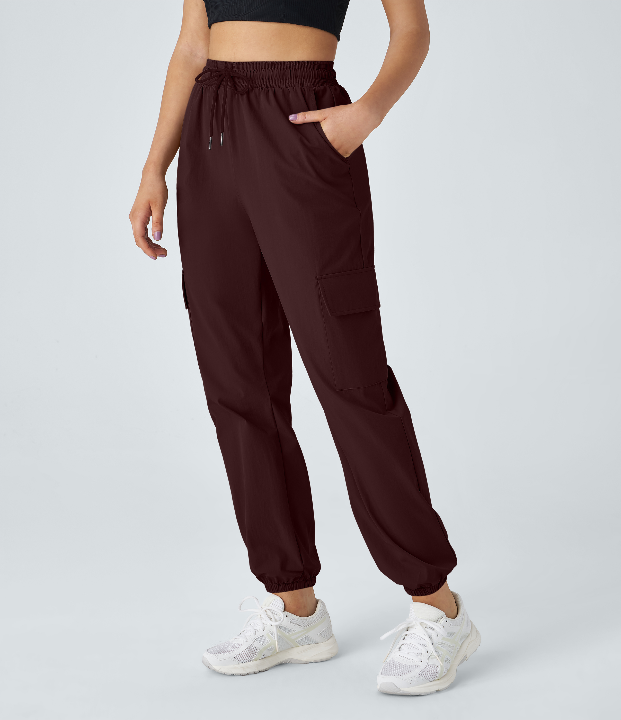 Halara Mid Rise Drawstring Side Pocket Casual Cargo Joggers  - Decadent Chocolate - M 