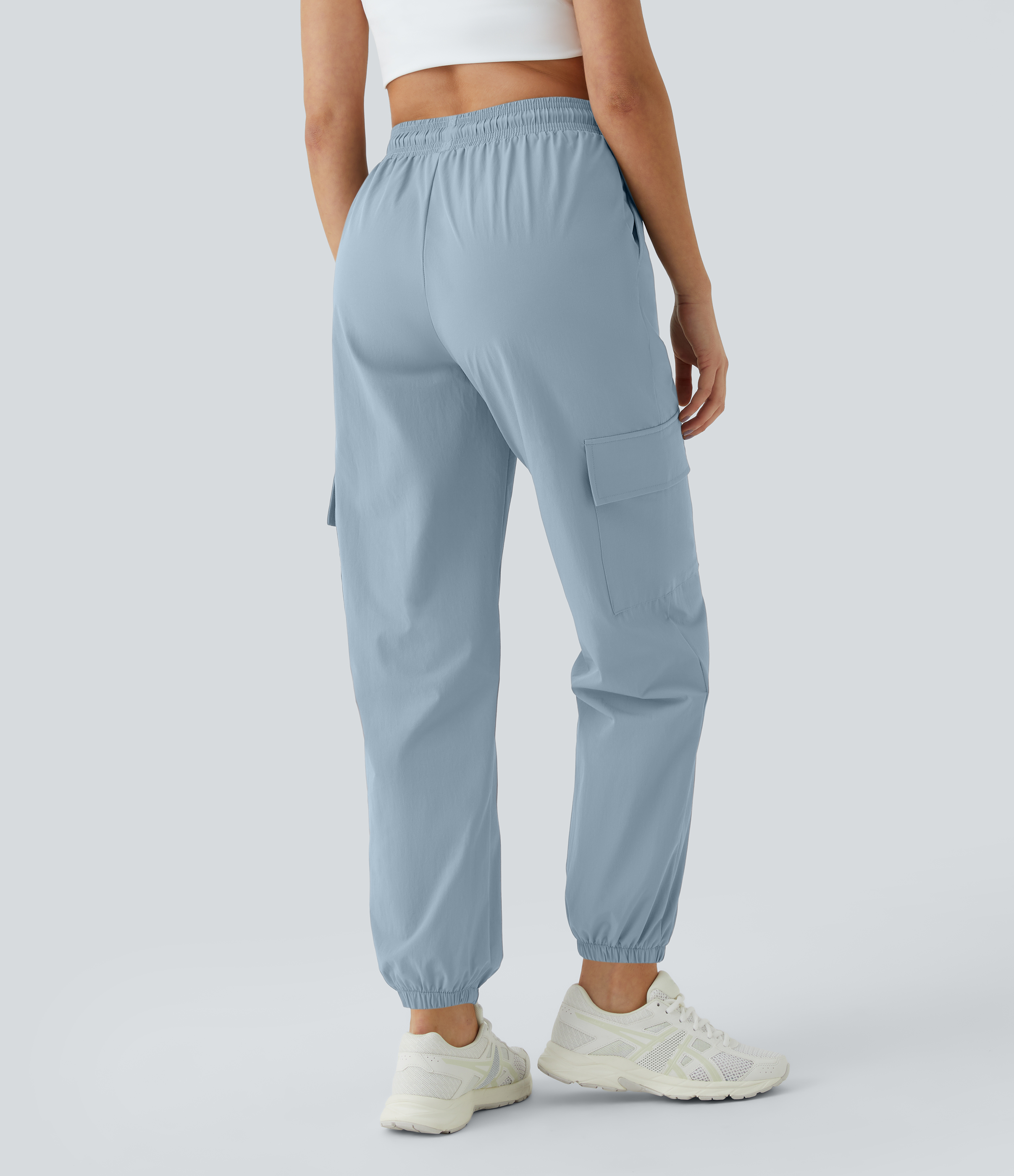 Halara Mid Rise Drawstring Side Pocket Casual Cargo Joggers  - Moon ice blue - M 