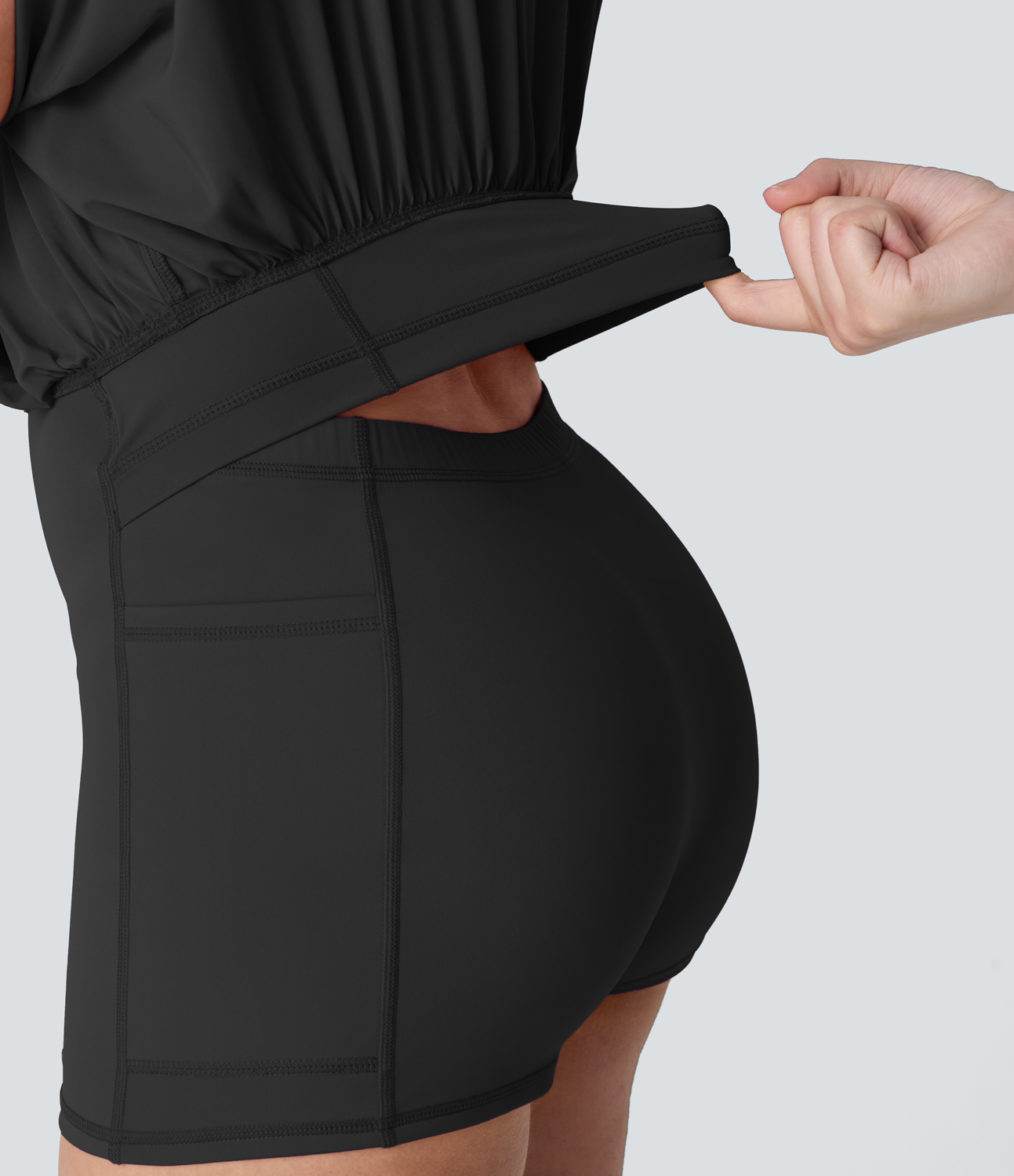 Halara Breezefulв„ў Backless Plicated Curved Hem 2-in-1 Side Pocket Quick Dry Mini Active Dress-Easy Peezy Edition Workout Dress - Black - S 