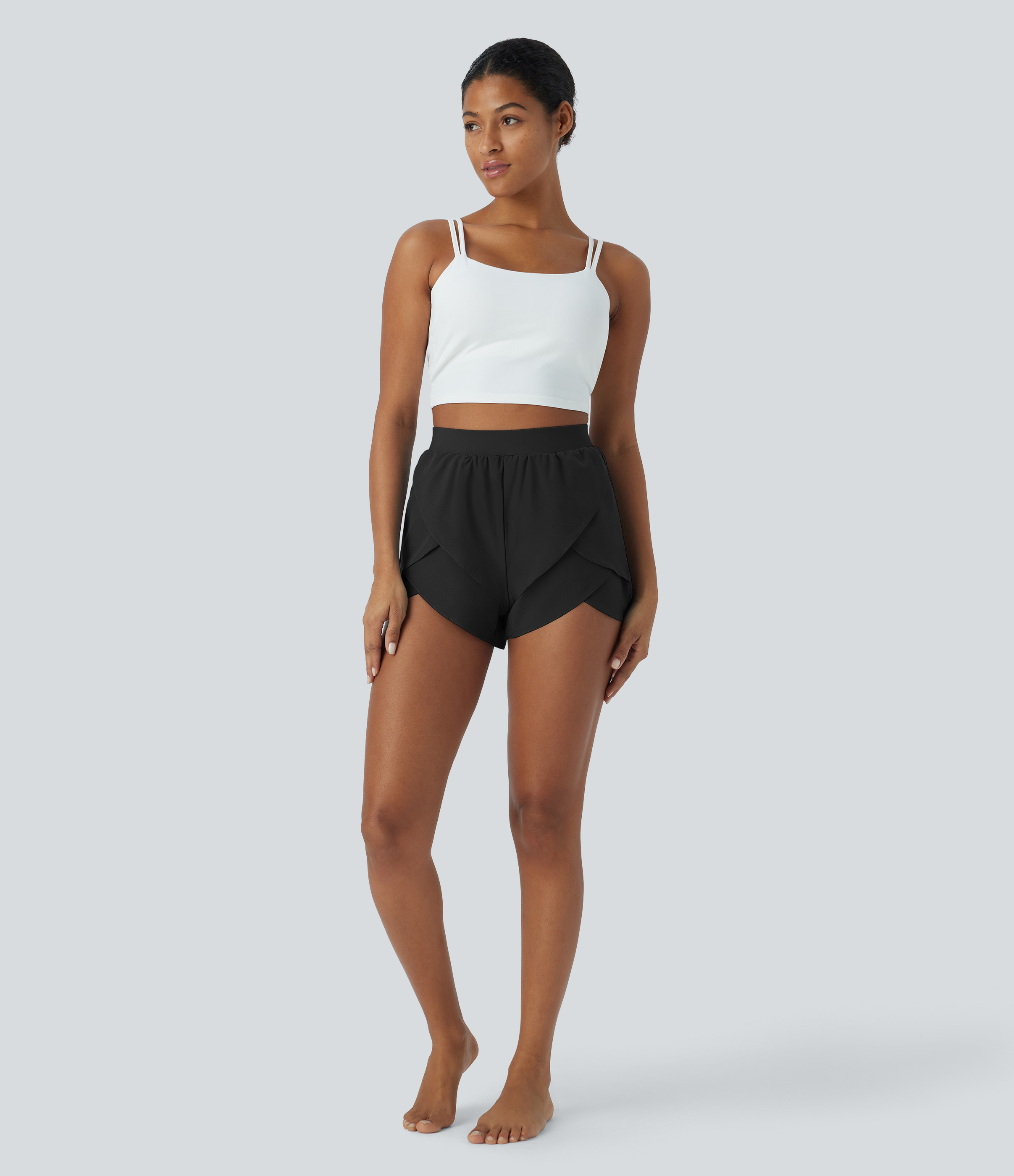 Halara Breezefulв„ў High Waisted 2-Layered Petal Hem Flowy Quick Dry Dance Shorts 3`` Gym Short - Black - M booty shorts compression shorts 