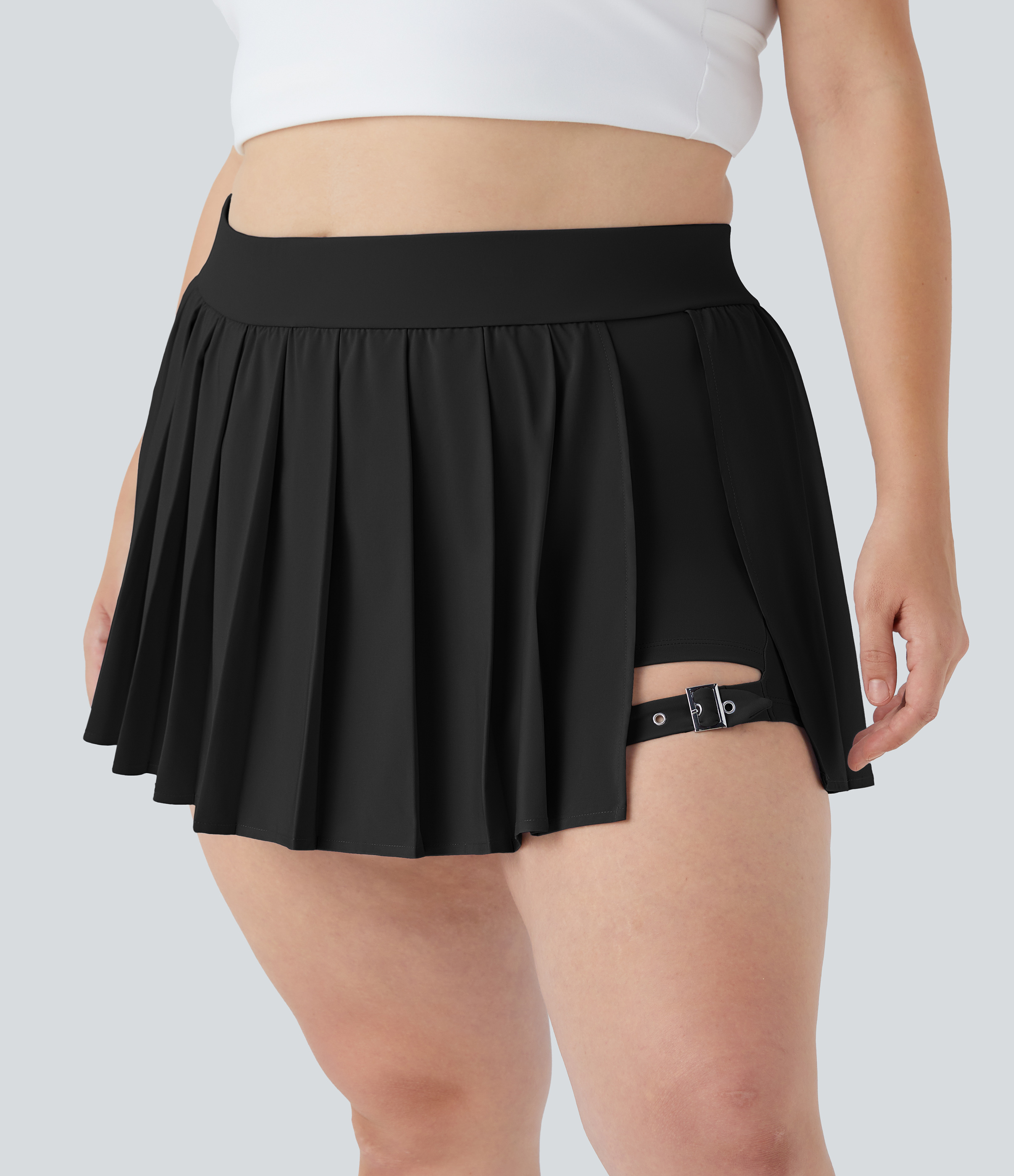 Breezeful™ High Waisted Pleated 2-in-1 Pocket Adjustable Buckle Quick Dry Micro Mini Casual Plus Size Skirt