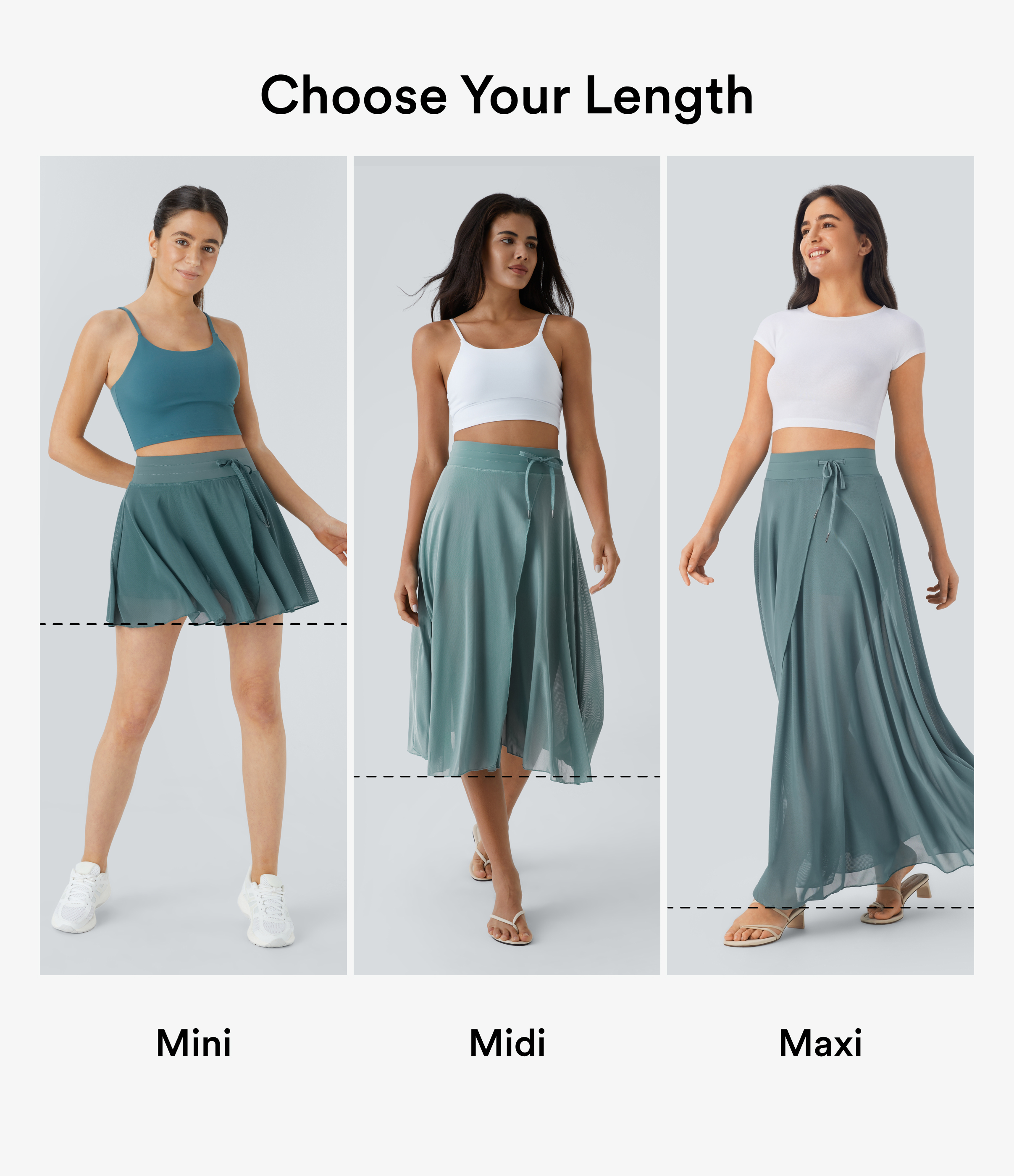 Halara High Waisted Drawstring Contrast Mesh 2-in-1 Side Pocket Flowy Maxi Flare Casual Skirt  - Mineral Blue - M(regular) 