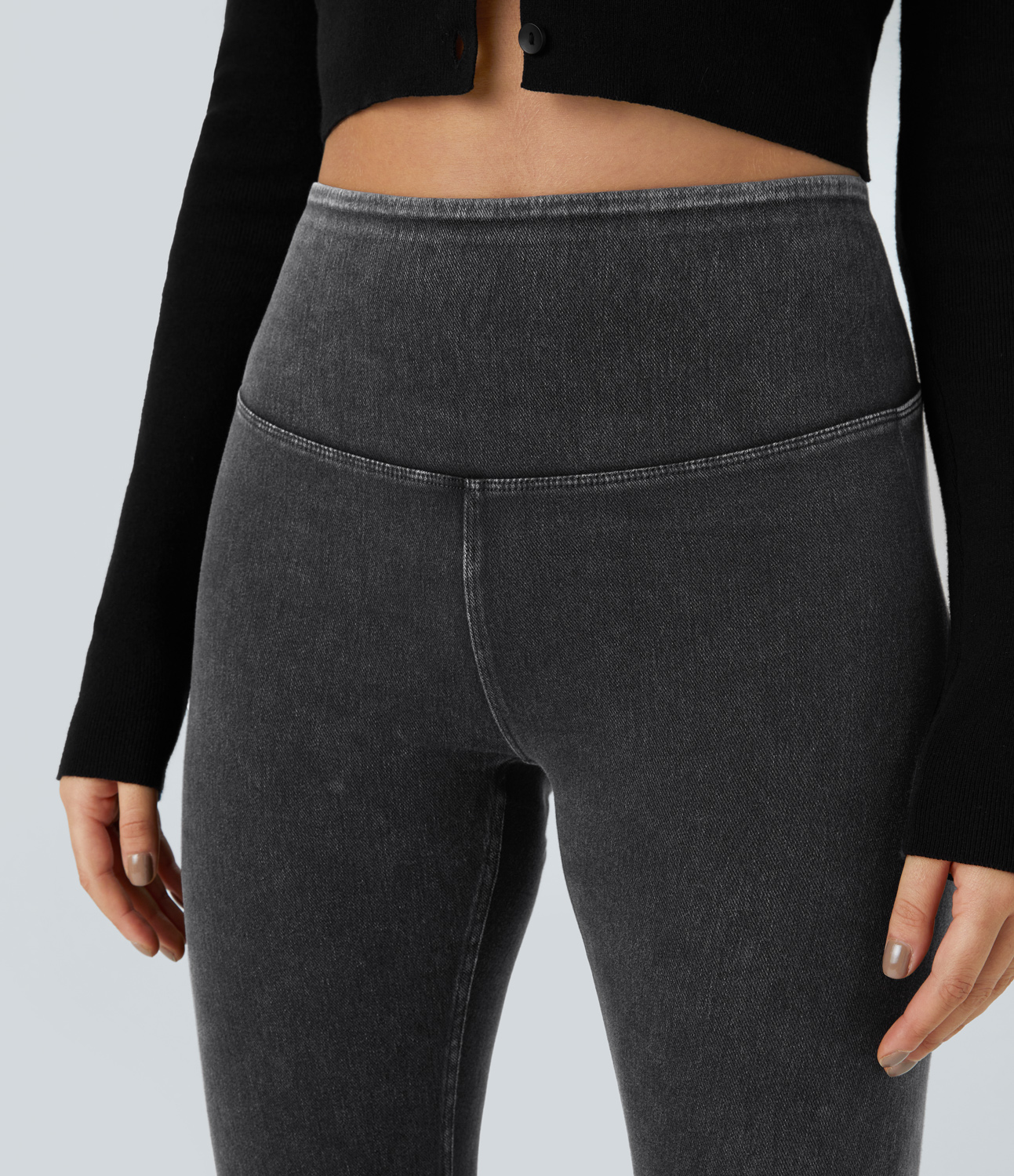 Halara HalaraMagicв„ў High Waisted Stretchy Knit Denim Casual Leggings  - Denim Black - XL(full_length) 
