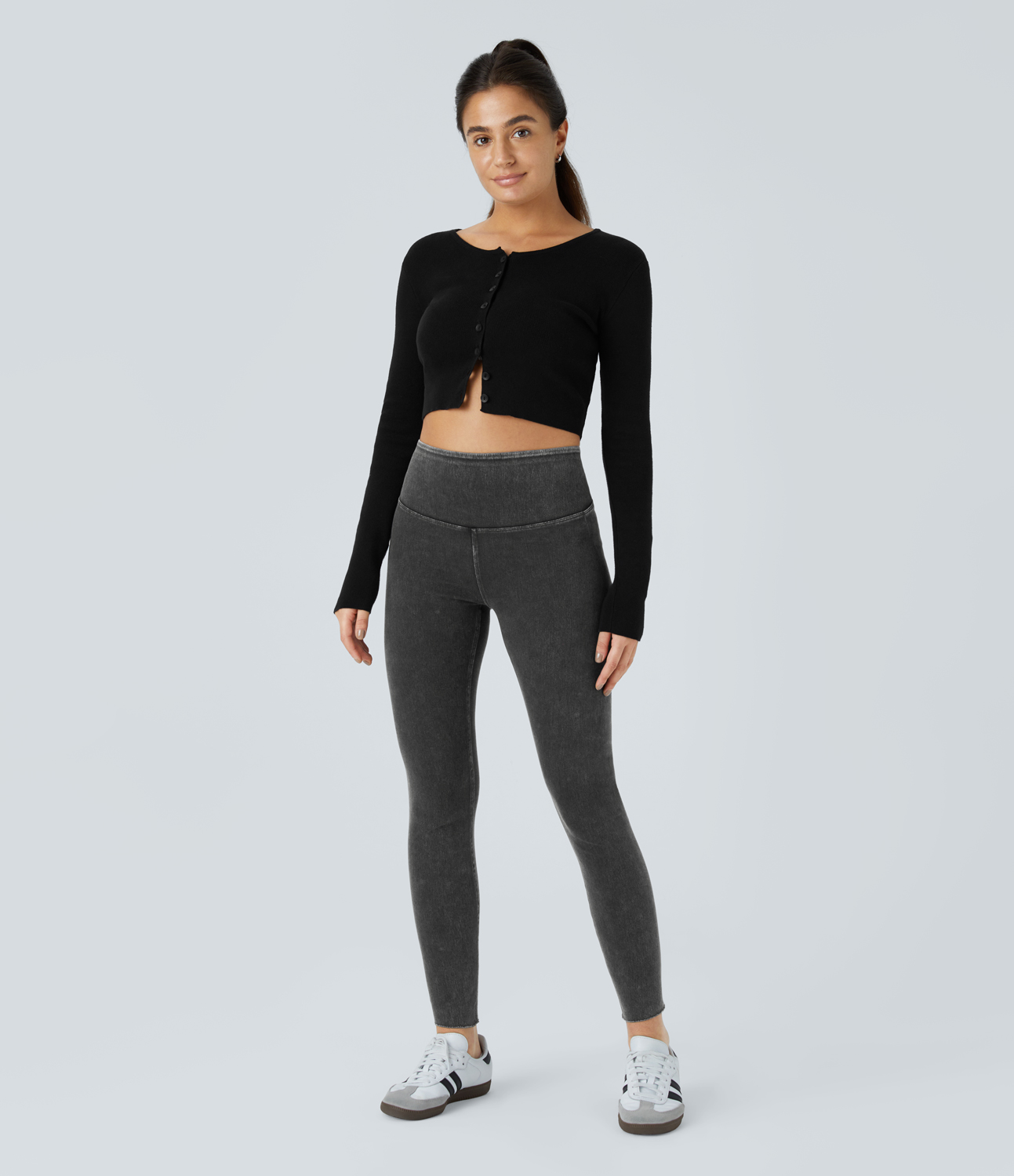 Halara HalaraMagicв„ў High Waisted Stretchy Knit Denim Casual Leggings  - Denim Black - XL(full_length) 