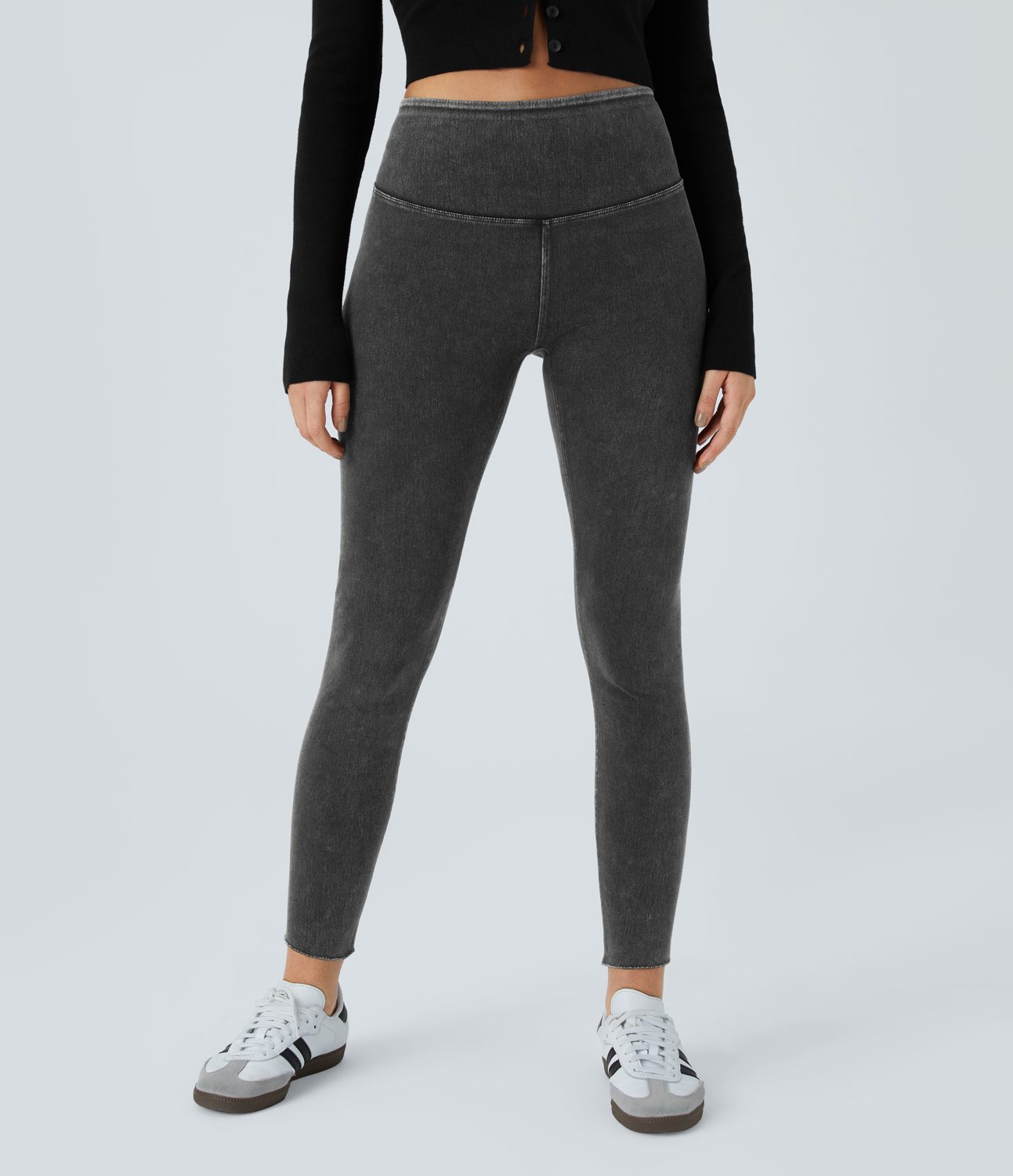Halara HalaraMagicв„ў High Waisted Stretchy Knit Denim Casual Leggings  - Denim Black - XL(full_length) 