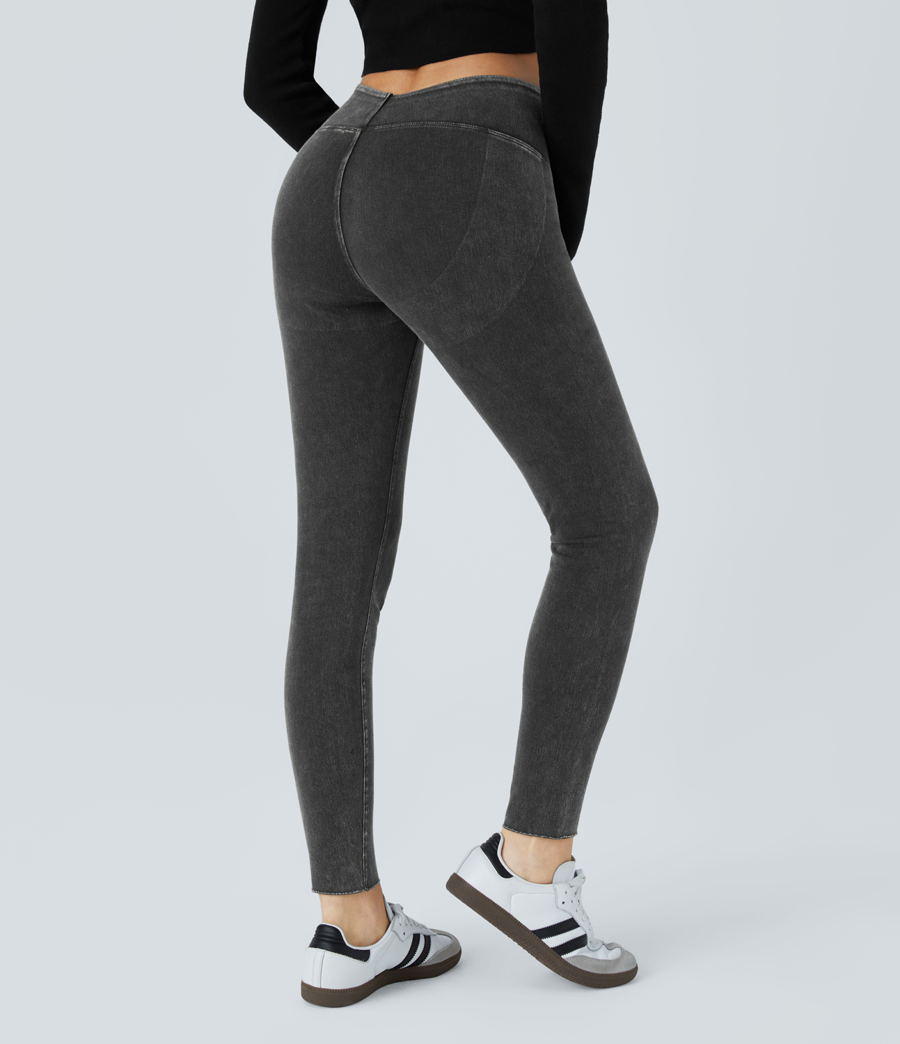 Halara HalaraMagicв„ў High Waisted Stretchy Knit Denim Casual Leggings  - Denim Black - XL(full_length) 