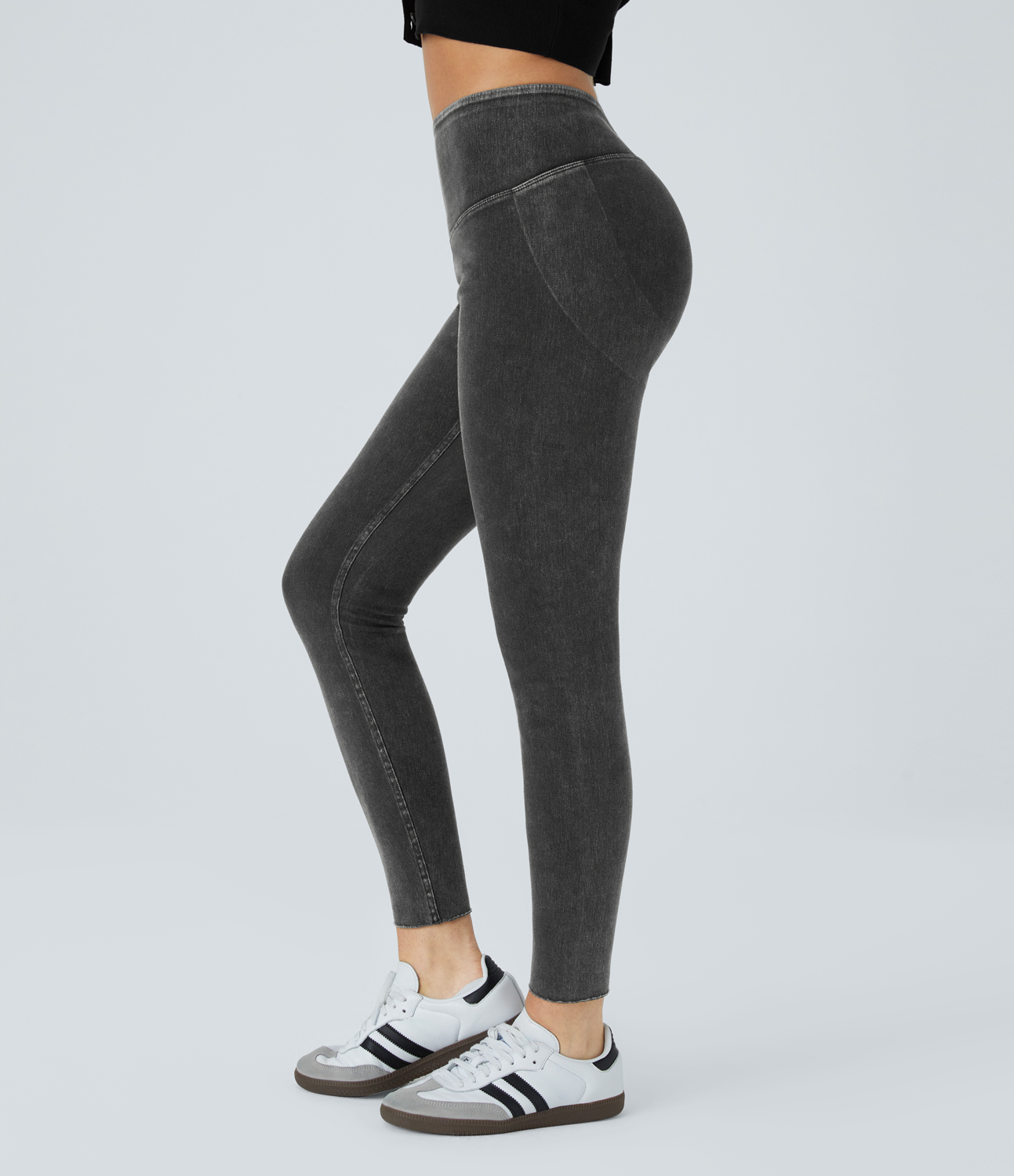 Halara HalaraMagicв„ў High Waisted Stretchy Knit Denim Casual Leggings  - Denim Black - XL(full_length) 
