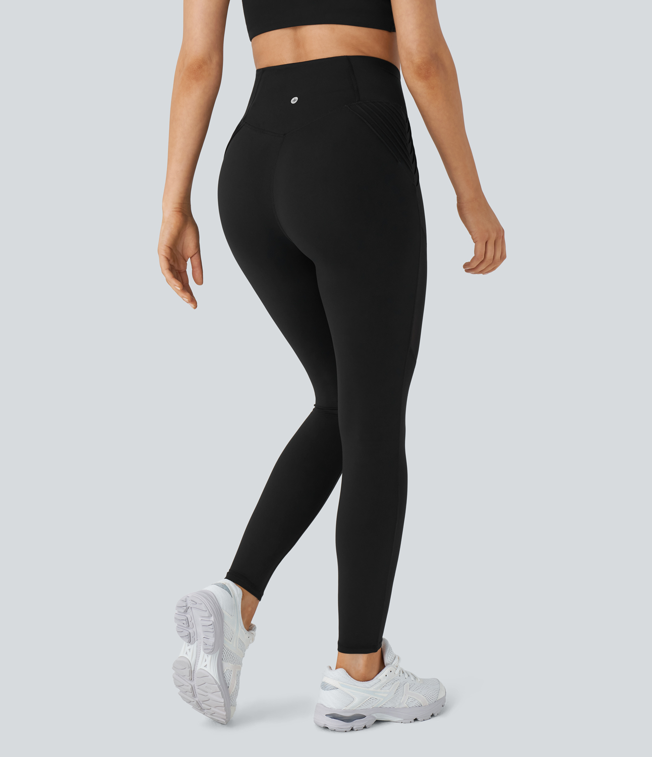 Halara Softlyzeroв„ў High Waisted Back Pocket Contrast Mesh 7/8 Yoga Leggings-UPF50+  - Black - S(7/8) gym leggings leggings with pockets 