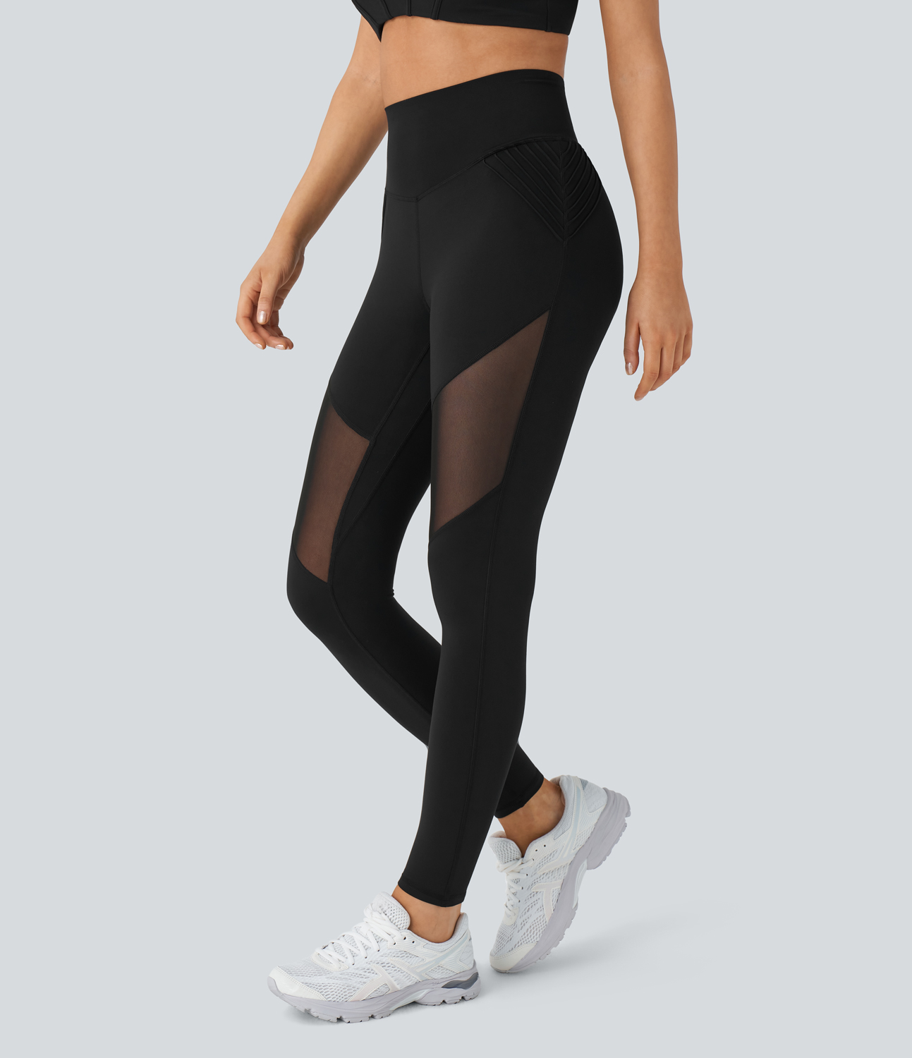 Halara Softlyzeroв„ў High Waisted Back Pocket Contrast Mesh 7/8 Yoga Leggings-UPF50+  - Black - S(7/8) gym leggings leggings with pockets 