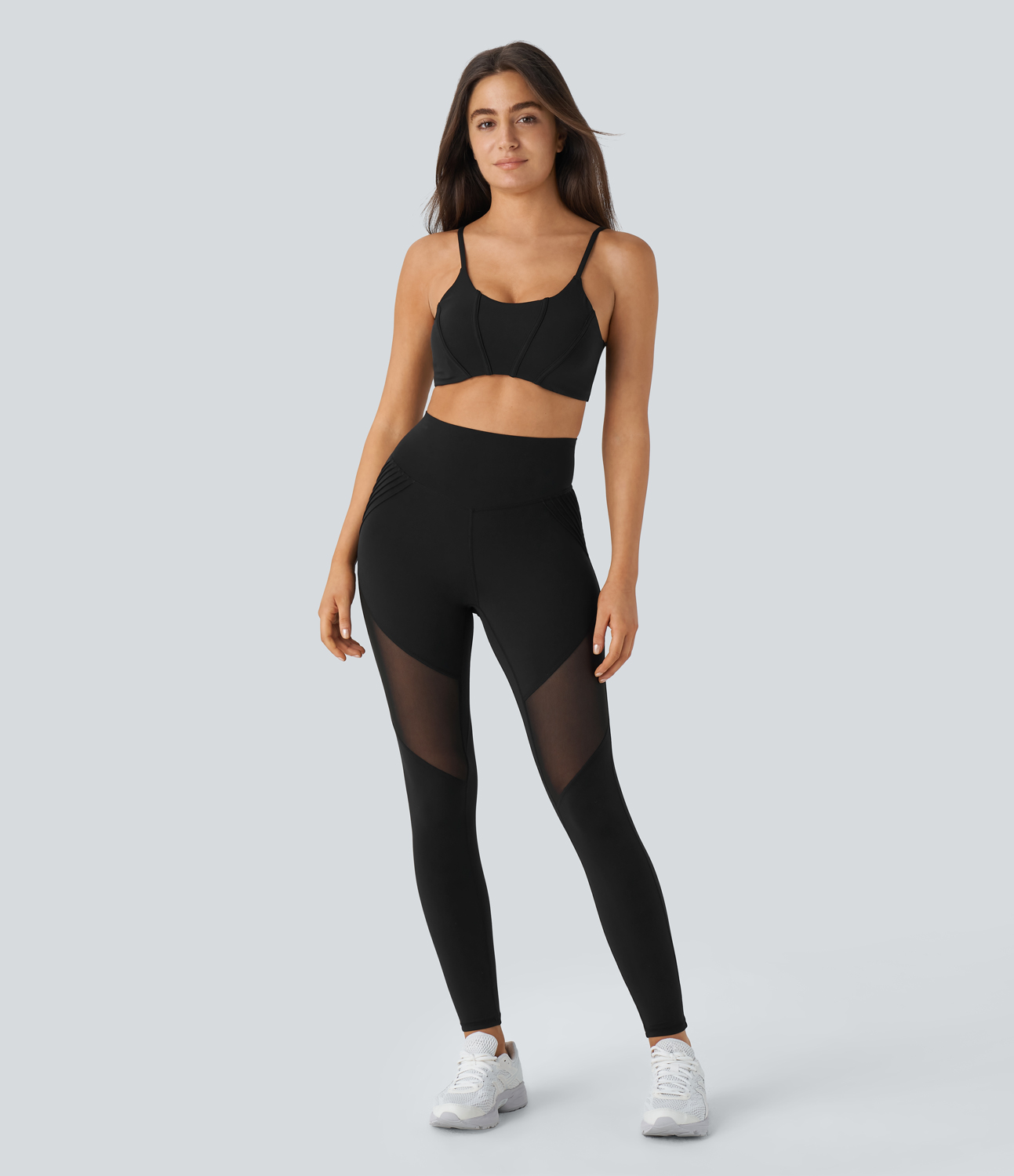 Halara Softlyzeroв„ў High Waisted Back Pocket Contrast Mesh 7/8 Yoga Leggings-UPF50+  - Black - S(7/8) gym leggings leggings with pockets 