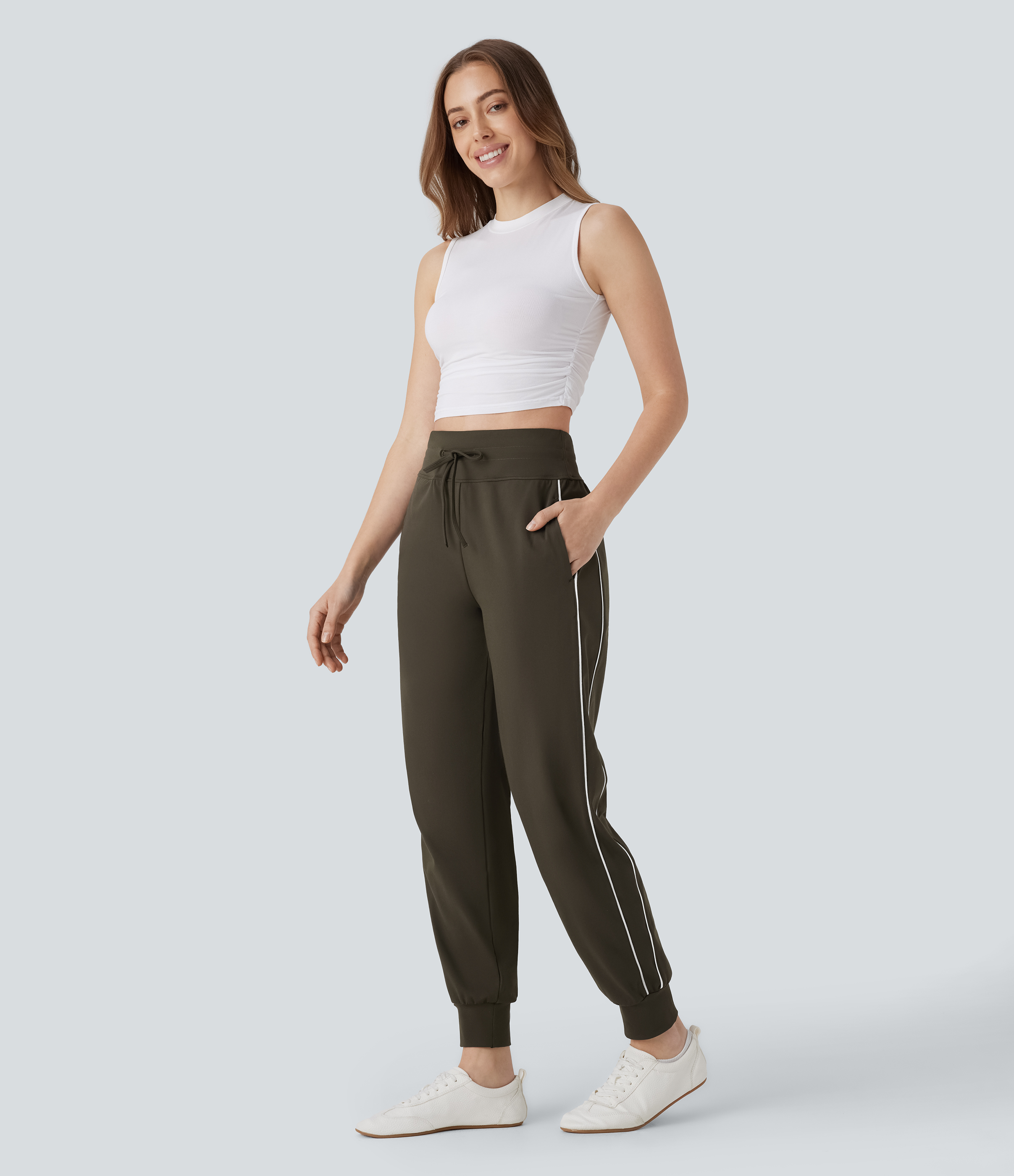 Halara HaloTek Airв„ў Reflective High Waisted Drawstring Side Pocket Travel Pile Joggers  - Forest Night - S(regular) 