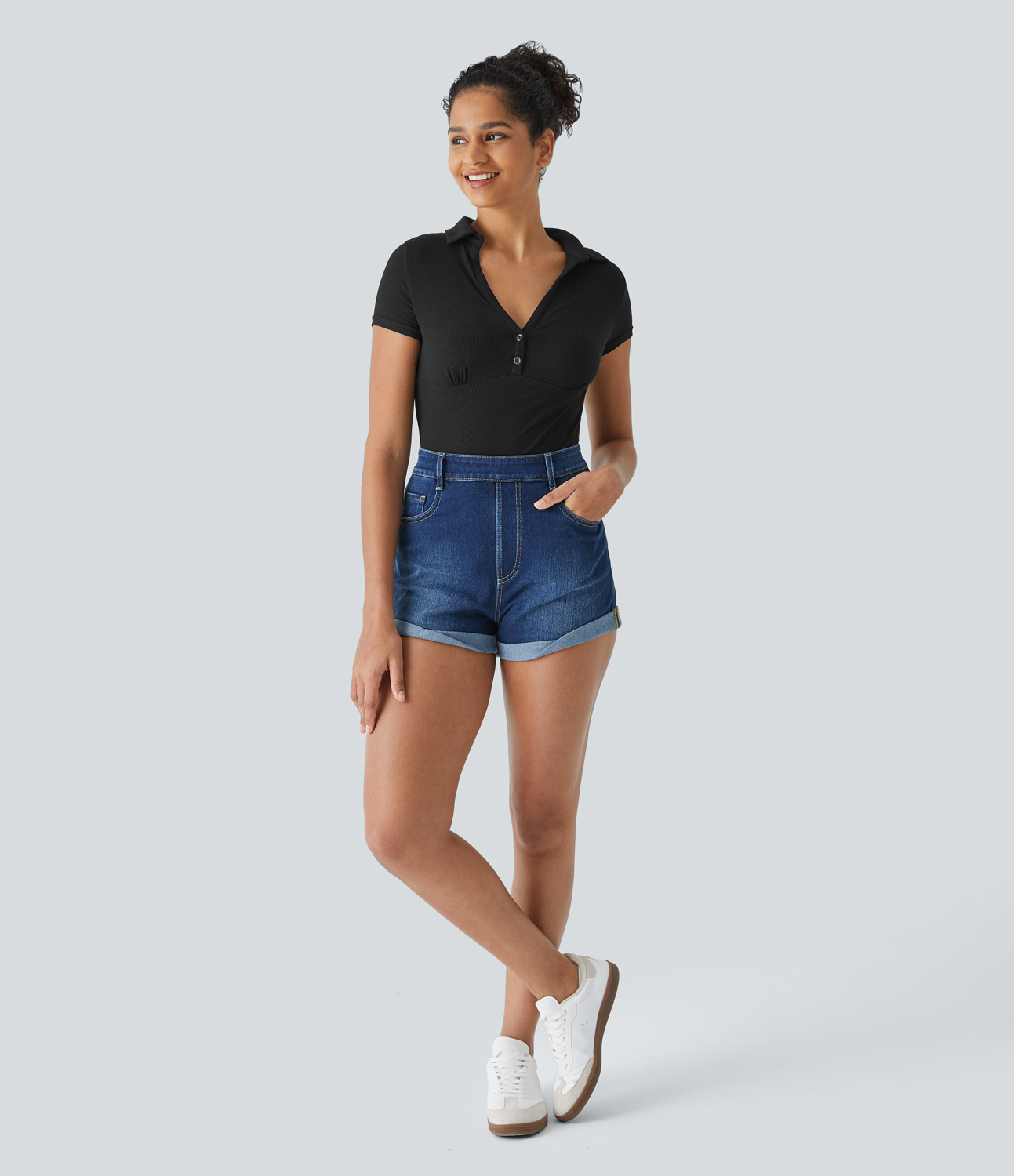 

Halara Ribbed Knit V Neck Button Slim Casual Top Tank Top - Black -  golf tops halter top tunic tops sleeveless tops backless top
