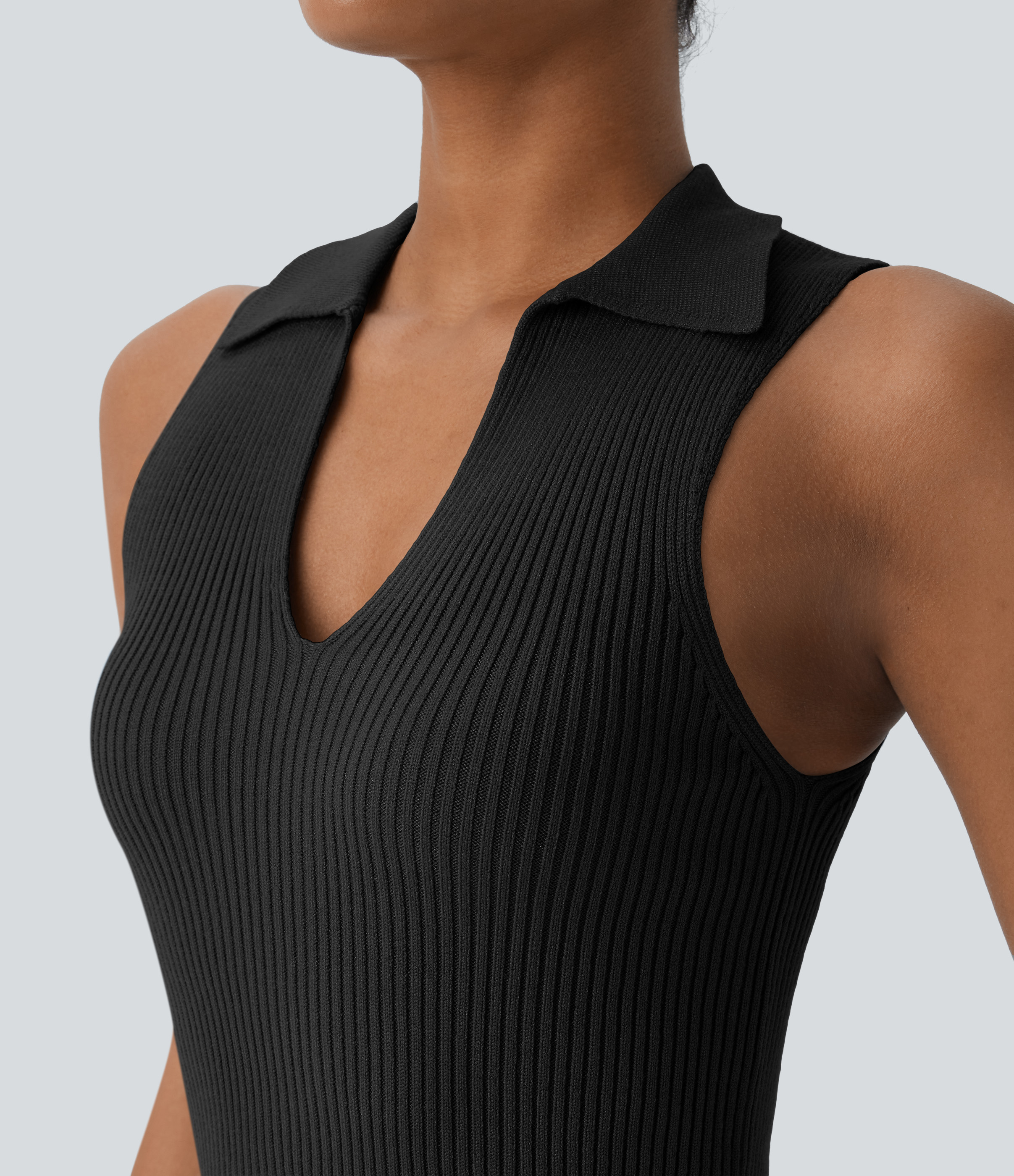 Halara Collared V Neck Sleeveless Casual Sweater  - Black - XS 