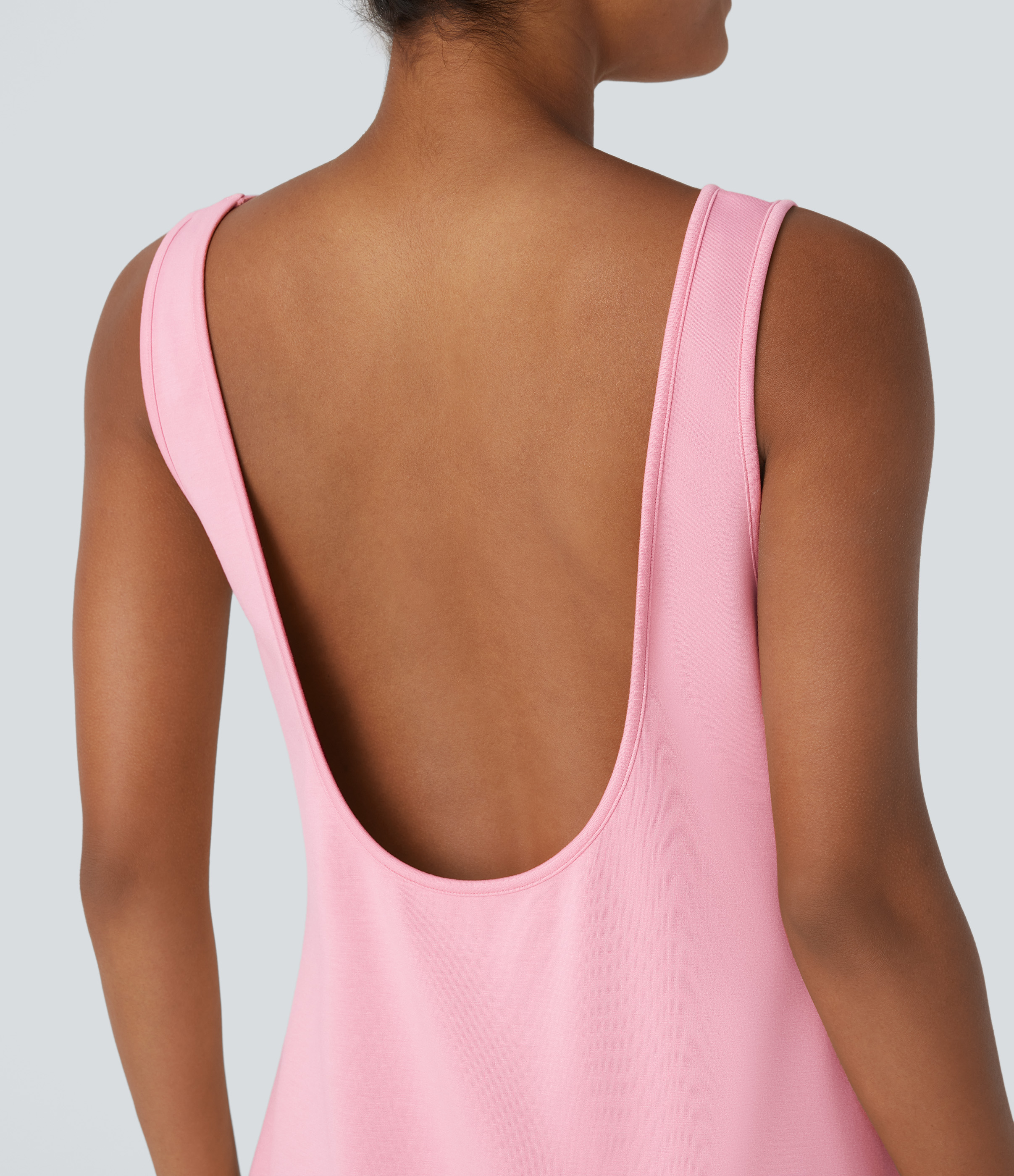 Halara Backless Side Pockets Barrel Midi Resort Tank Dress Casual Dress - Coral Blush - L slip dress beach dress ruched dress halter dress 