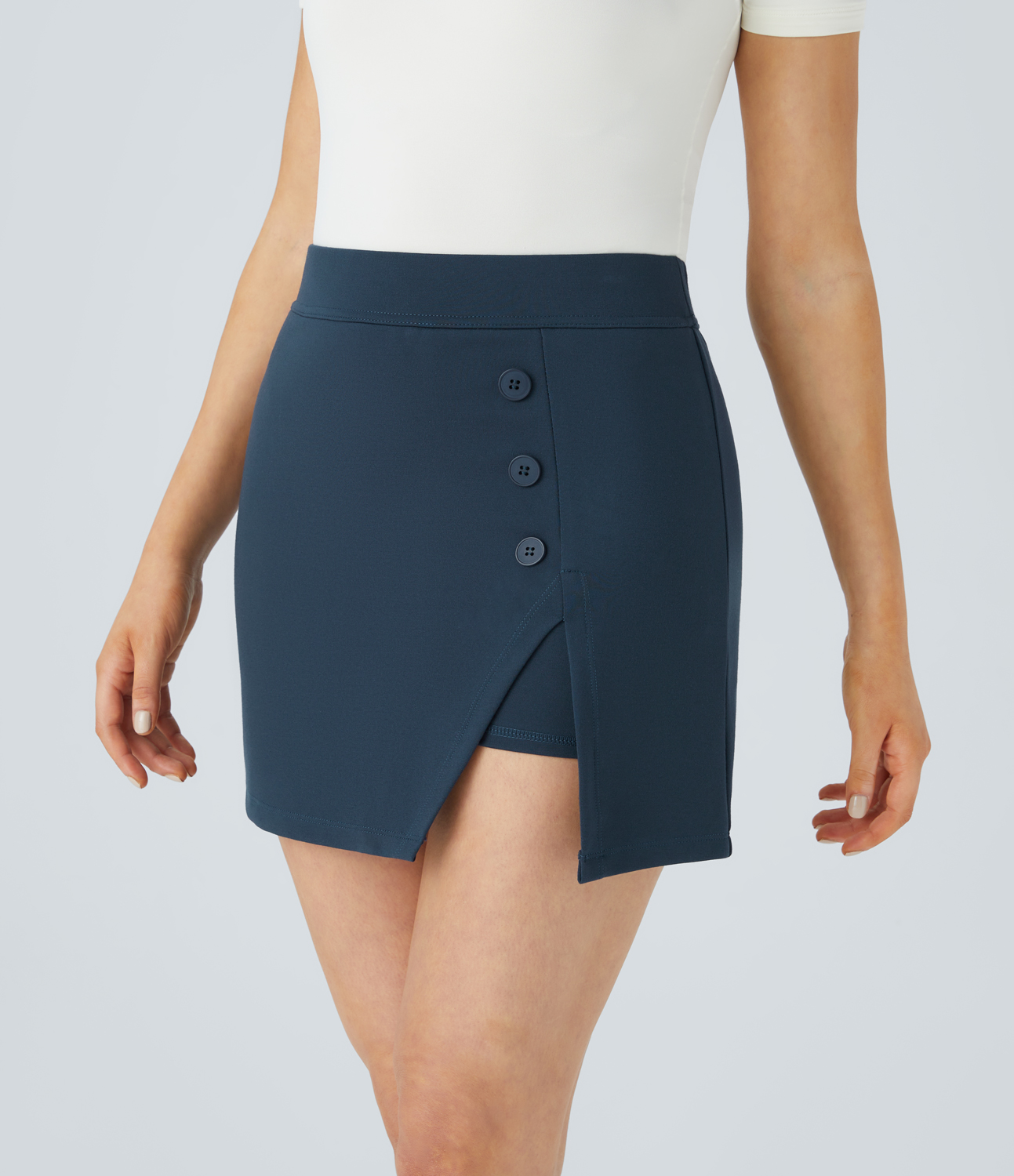 

Halara High Waisted Decorative Button Split 2-in-1 Mini Work Skirt - Deep Secluded Blue