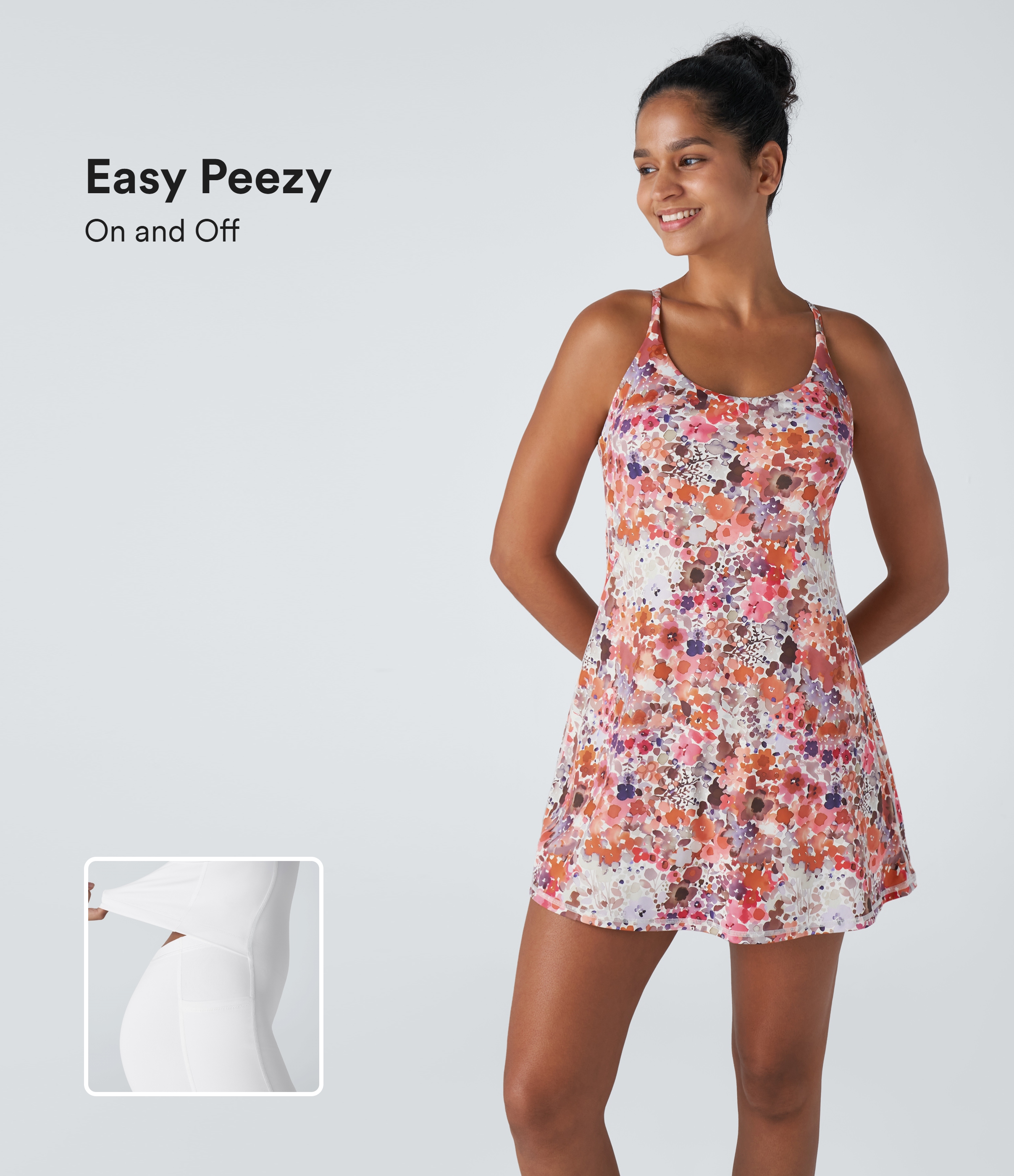 Halara Backless Floral Print Pickleball Active Dress-Easy Peezy Edition Workout Dress - Creamy White Abstract Print - M 