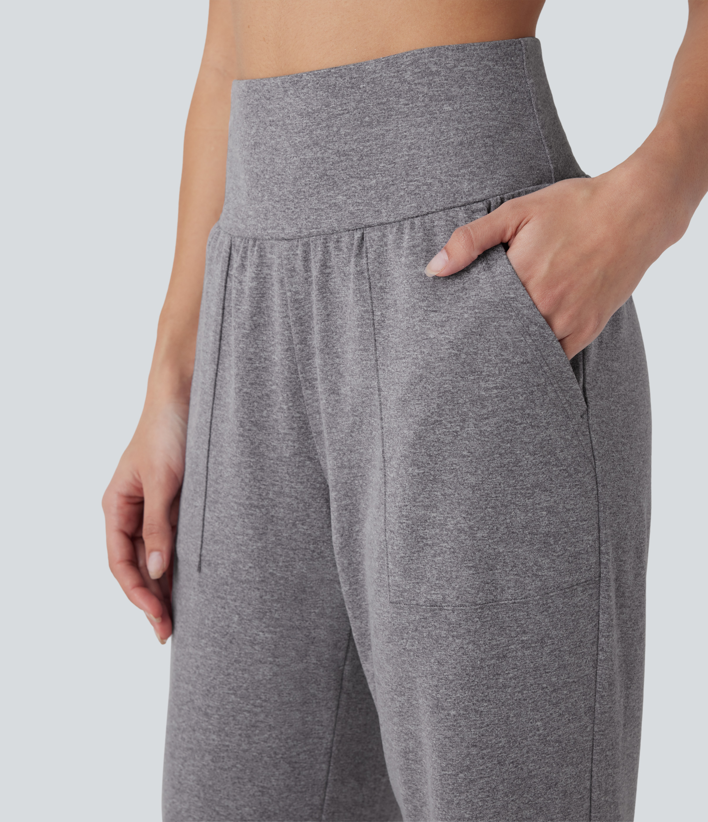 Halara High Waisted Side Pocket Casual Joggers  - Mottled Light Grey - M(regular) 