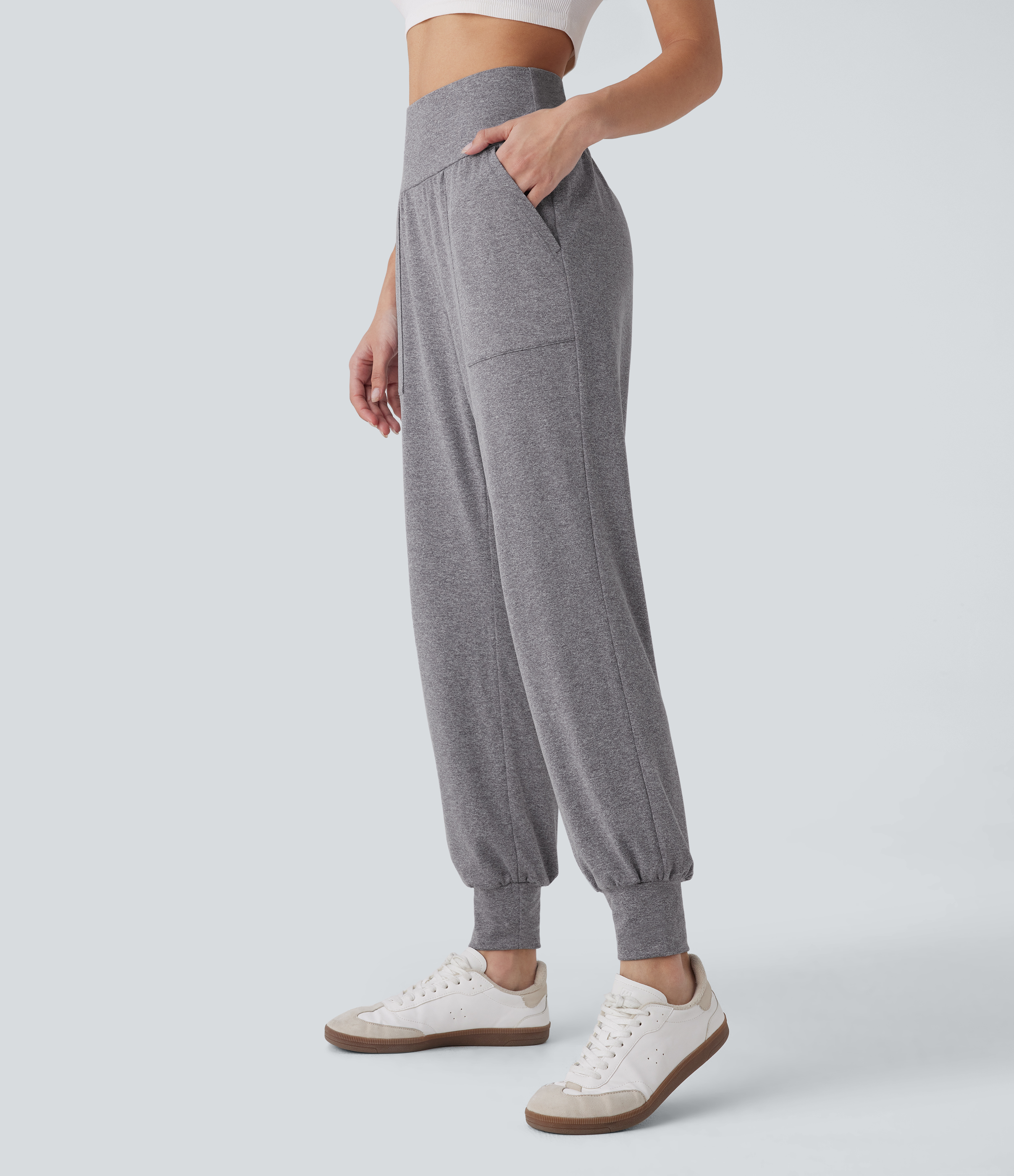 Halara High Waisted Side Pocket Casual Joggers  - Mottled Light Grey - M(regular) 