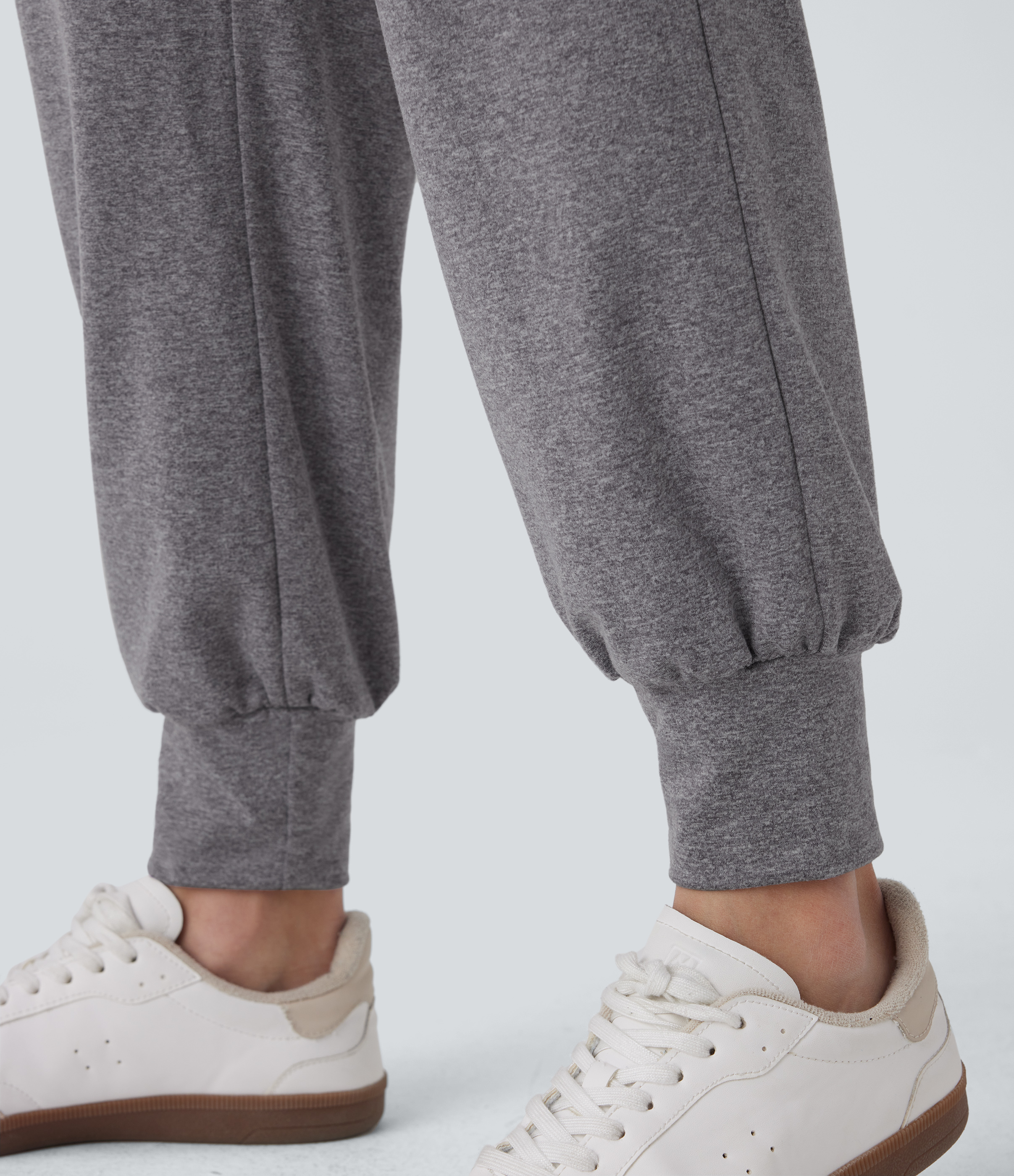 Halara High Waisted Side Pocket Casual Joggers  - Mottled Light Grey - M(regular) 