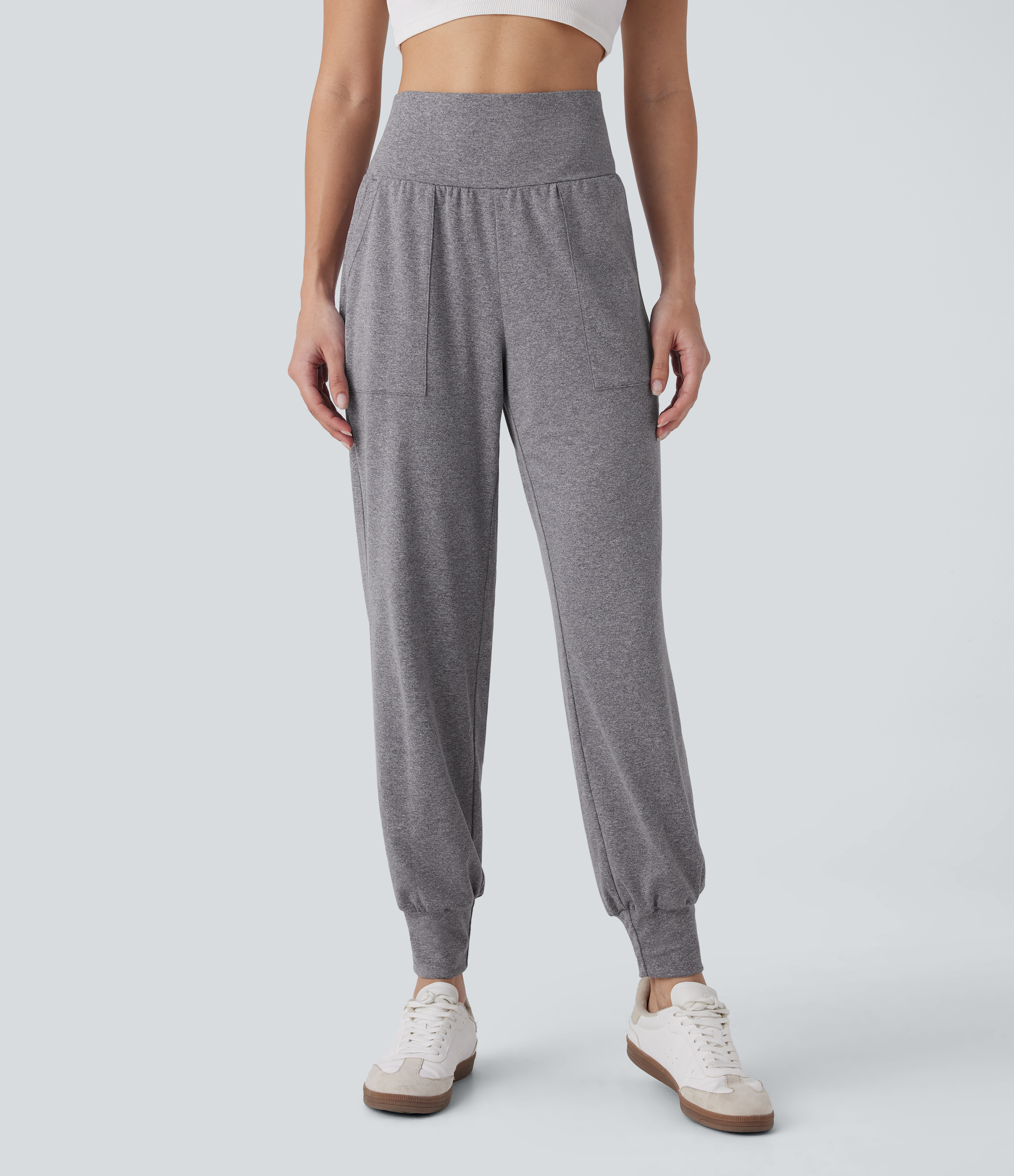 Halara High Waisted Side Pocket Casual Joggers  - Mottled Light Grey - M(regular) 