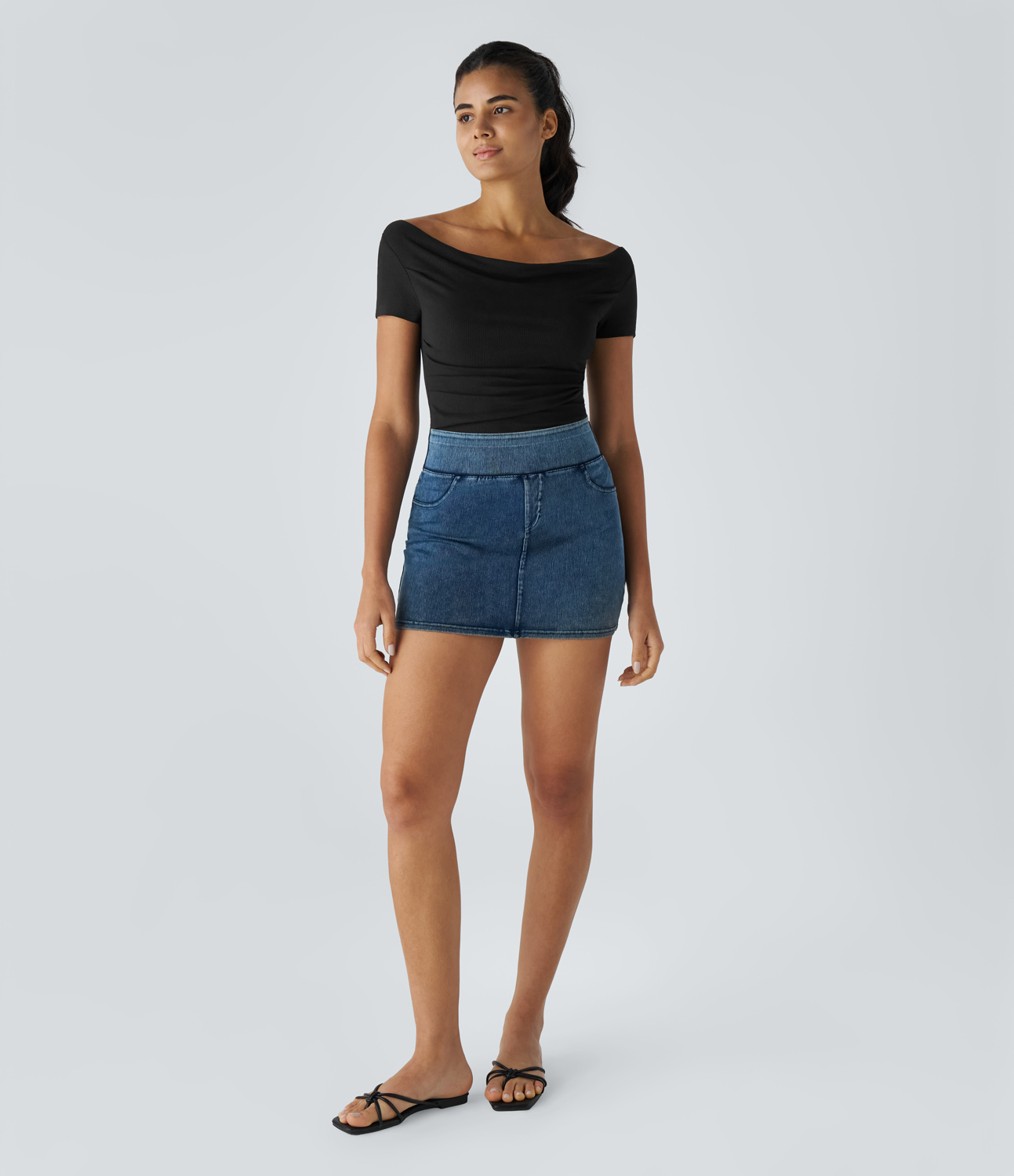 Halara Ribbed Knit Boat Neck Ruched Curved Hem Skinny Casual Top Tank Top - Black - L golf tops halter top tunic tops sleeveless tops 