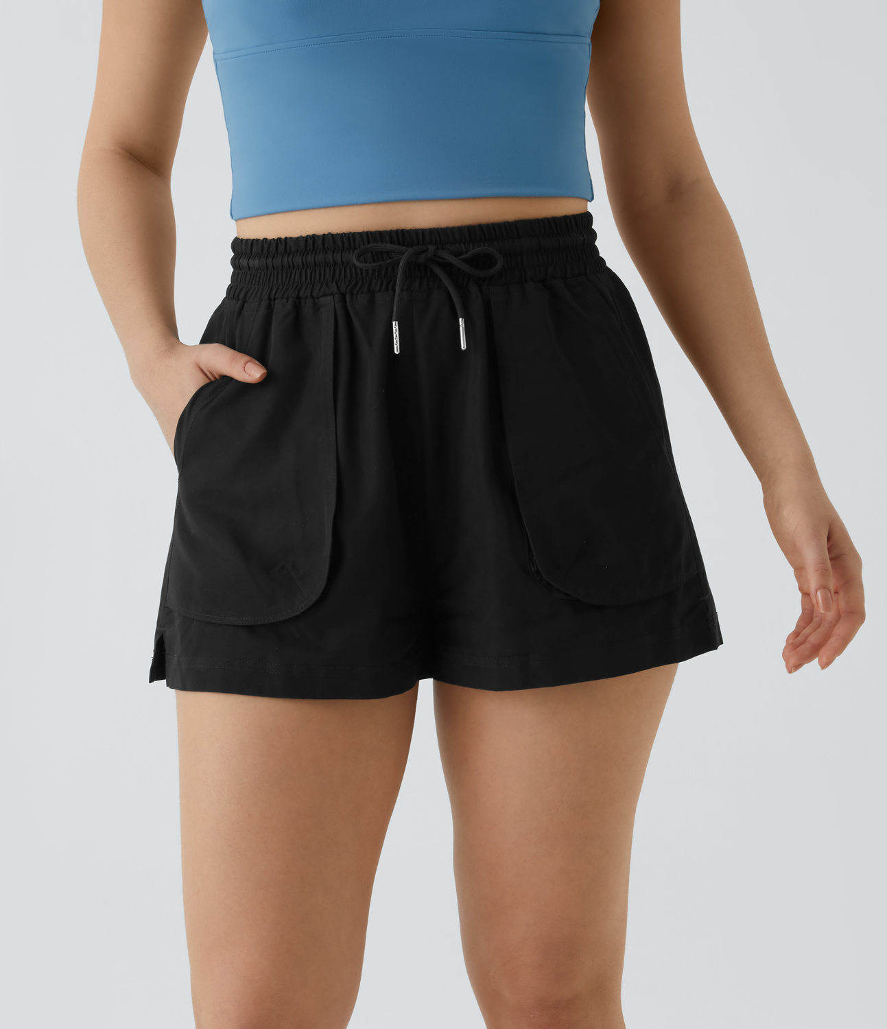 

Halara High Waisted Drawstring Side Pocket Split Casual Shorts - Black