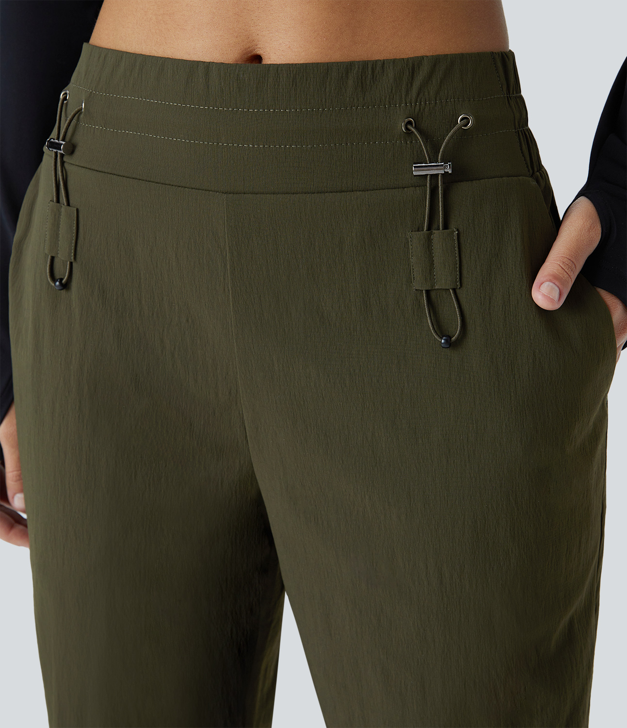 Halara Wear-Resistant Mid Rise Adjustable Drawcord Side Pocket Straight Leg Casual Pants  - Twilight Green - S(regular) 