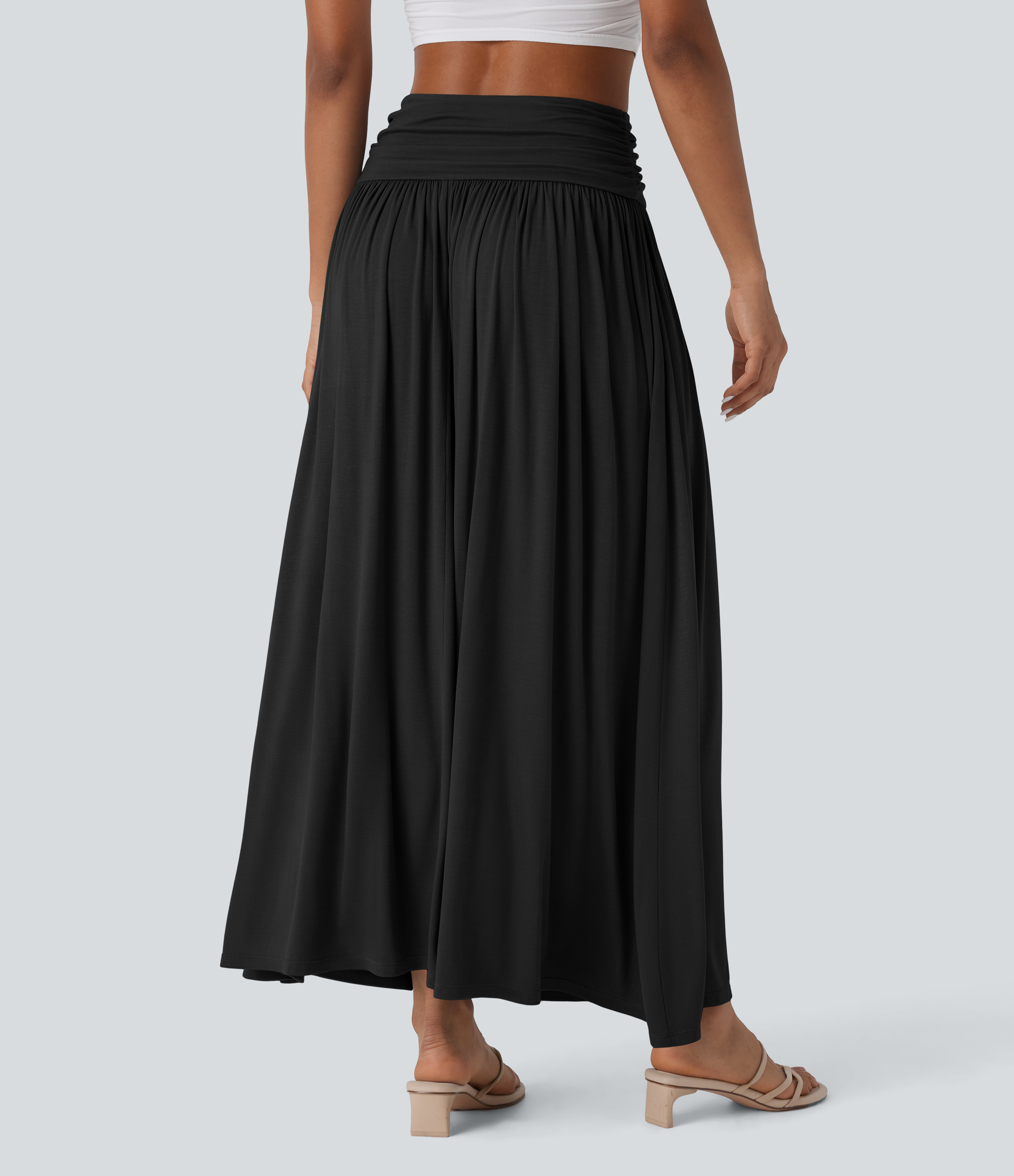 Halara High Waisted Ruched Flowy Maxi Casual Skirt  - Black - M(regular) 