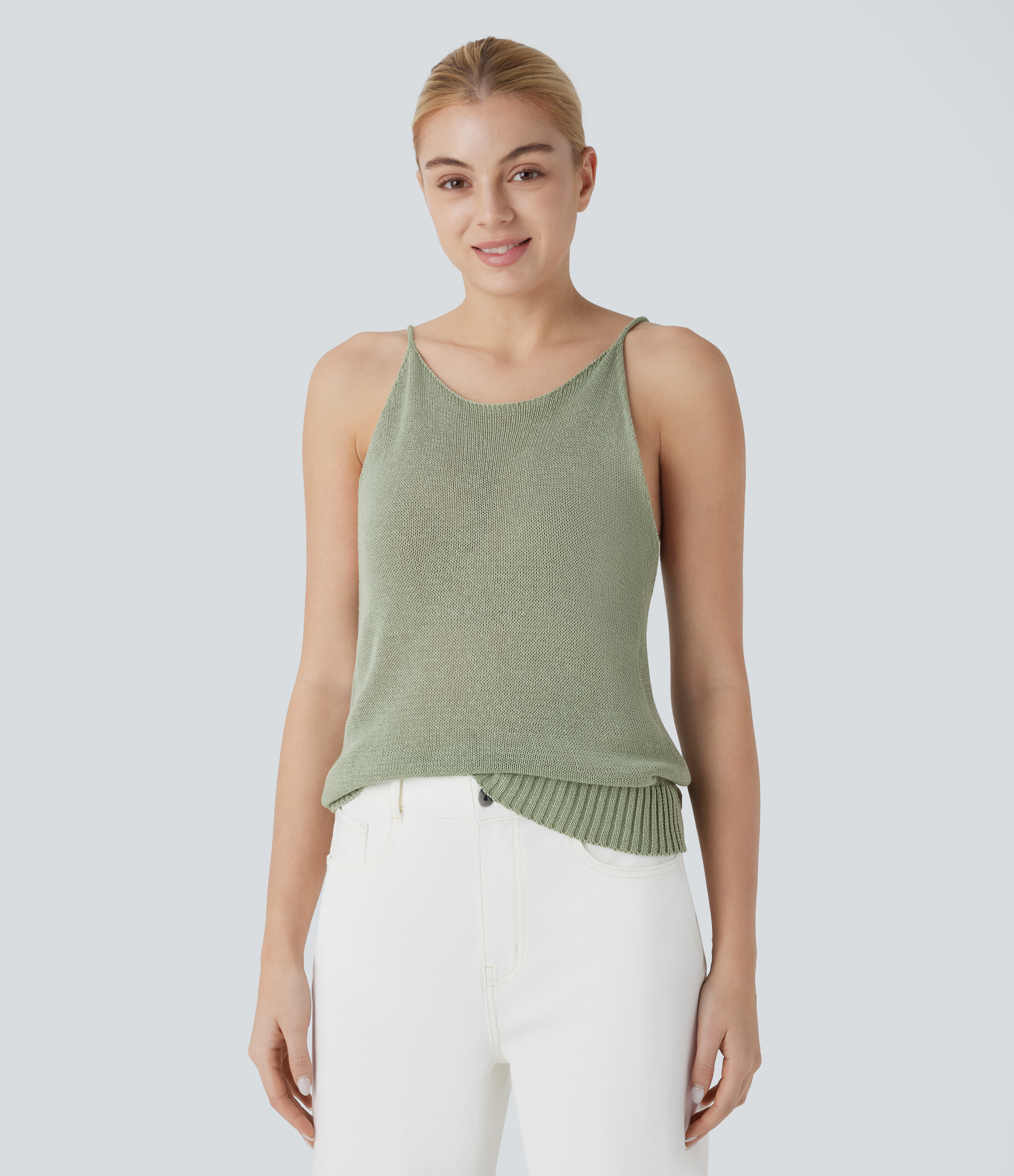 Halara Solid Casual Knit Cami Top  - Tea - L 