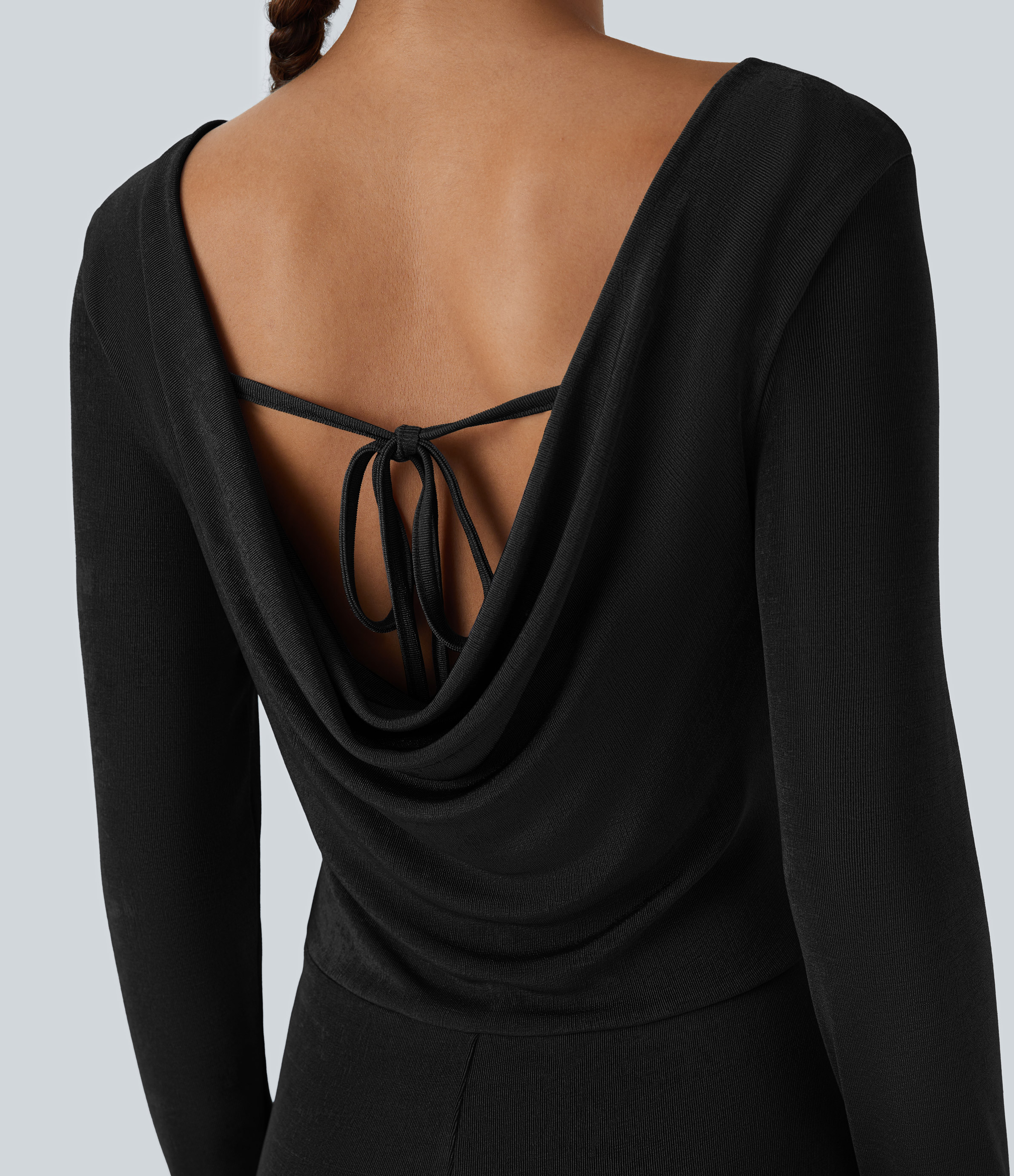 Halara Backless Lace Up Long Sleeve Mermaid Maxi Party Dress Casual Dress - Black - XL slip dress beach dress ruched dress halter dress 