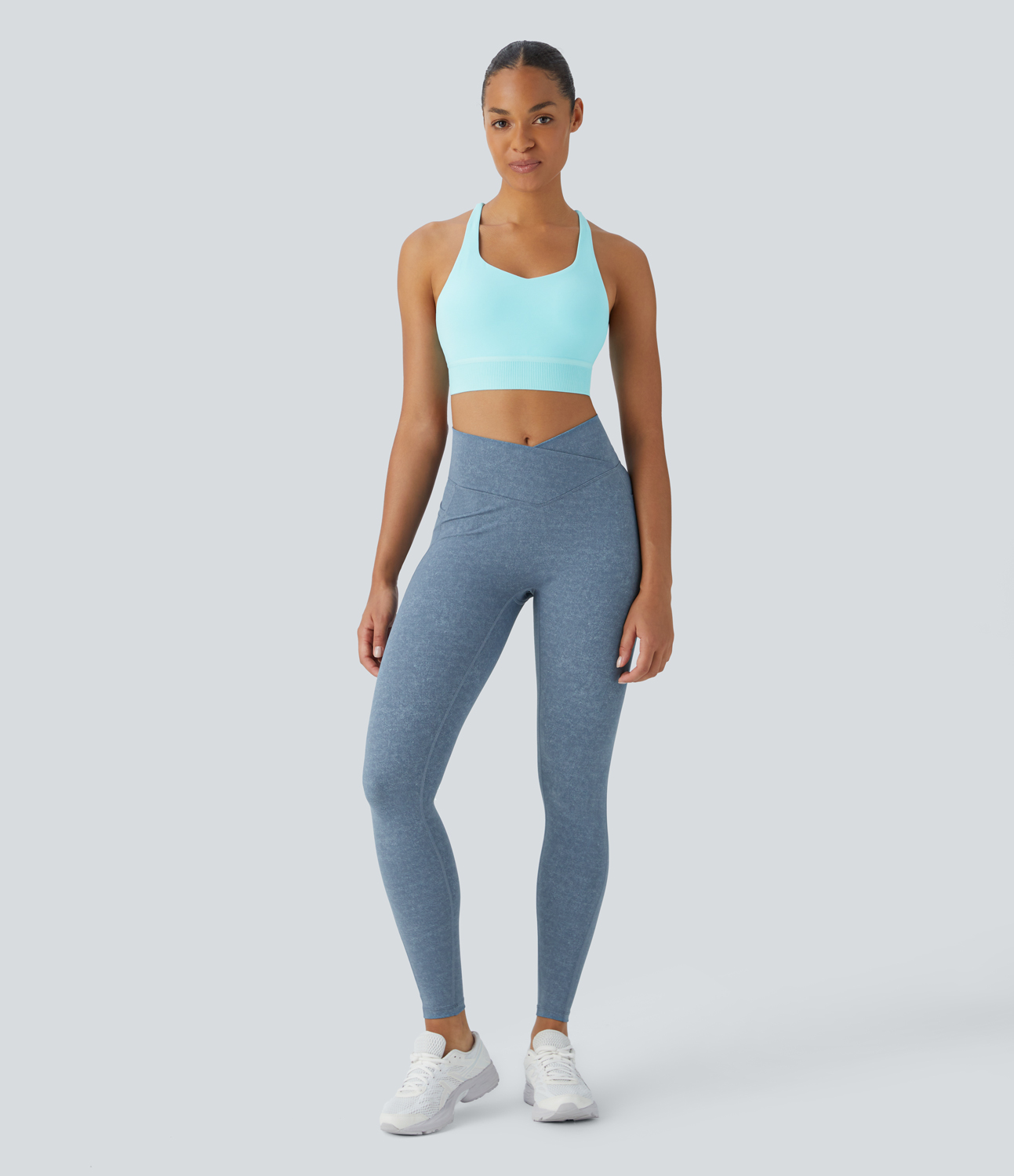 Halara Crossover Side Pocket Stretchy Denim Print Yoga Leggings  - Denim Dark Blue - M(full_length) gym leggings leggings with pockets 